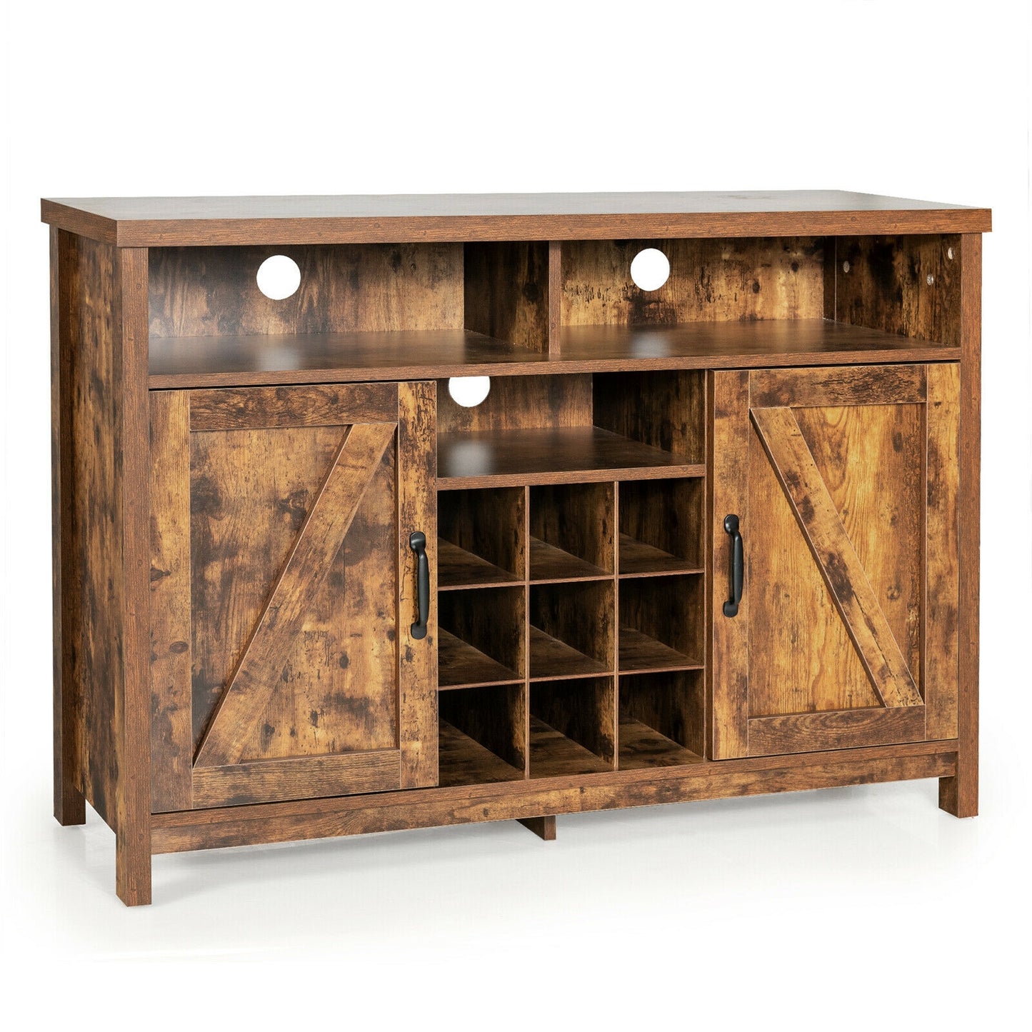 Farmhouse Buffet Cabinet with Removable Wine Rack and Storage Cabinets - Rustic Brown