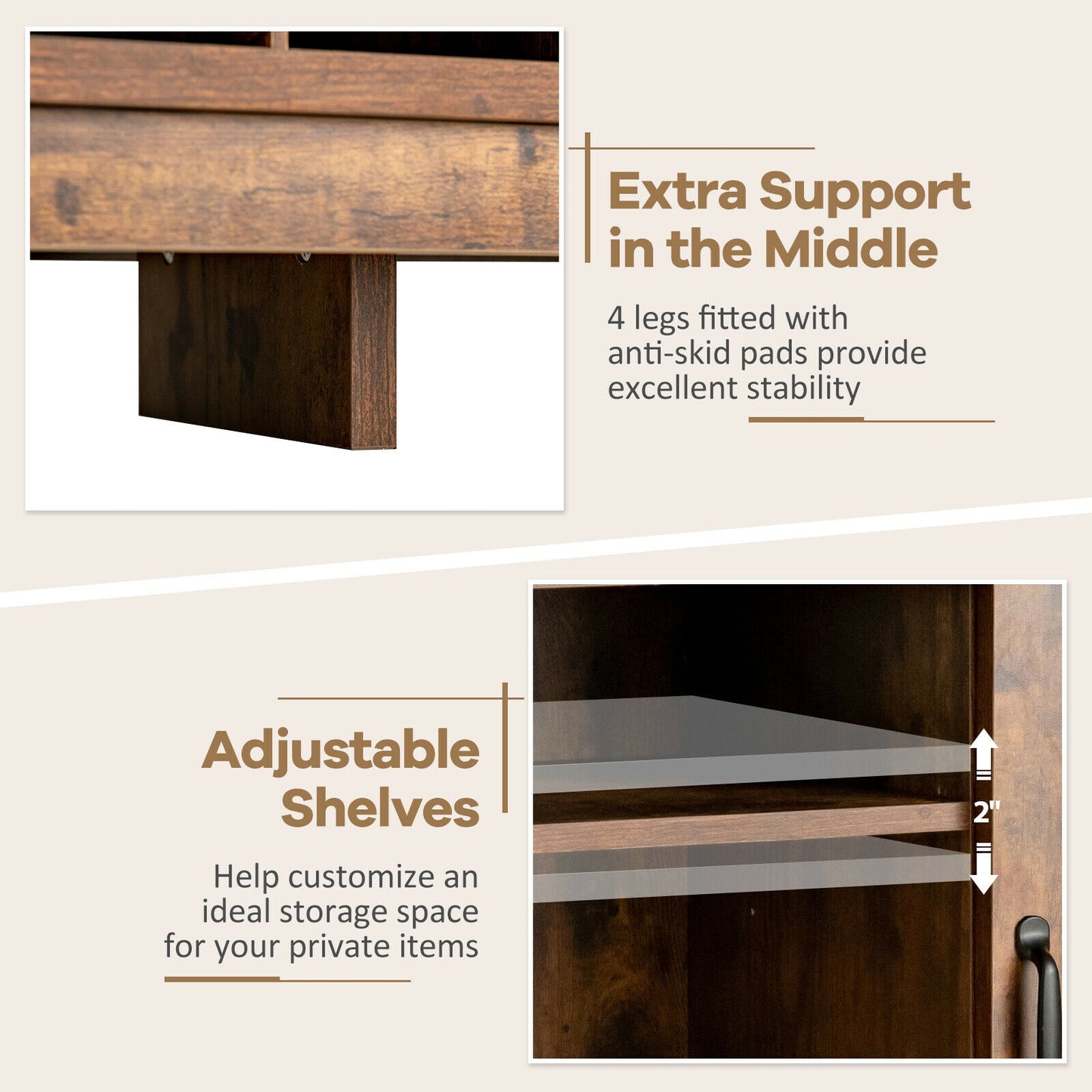 Farmhouse Buffet Cabinet with Removable Wine Rack and Storage Cabinets - Rustic Brown