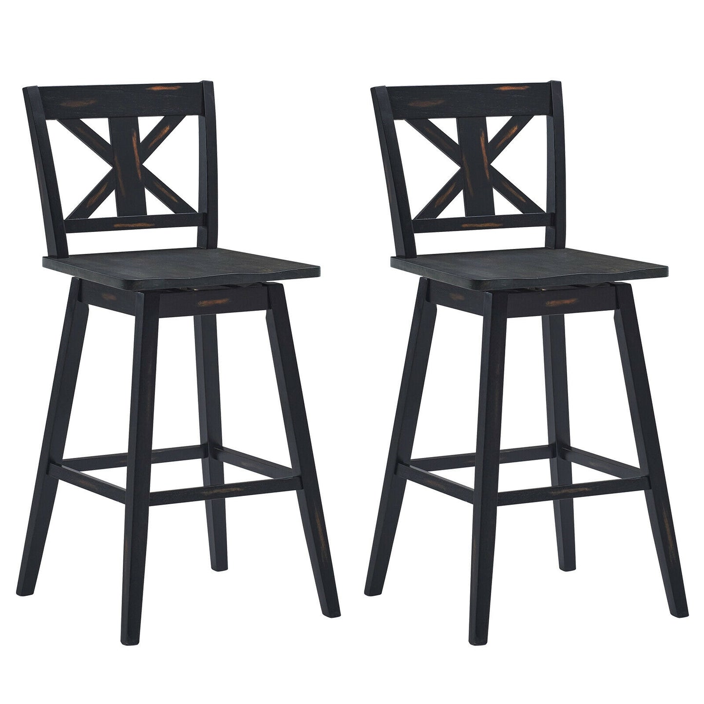 360 Degree Swivel Bar Stools Set of 2 with Backrest in Black for Home or Bistro