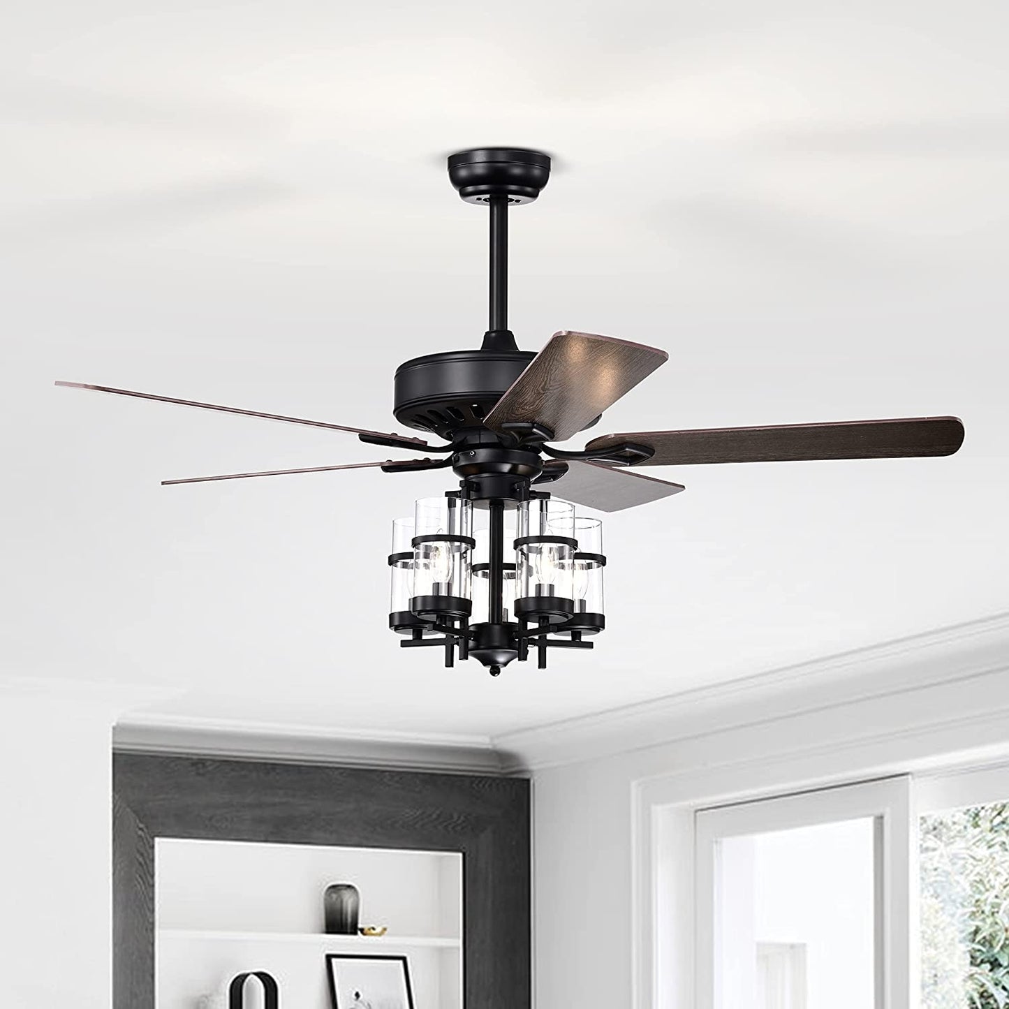 50 Inch Noiseless Ceiling Fan with Explosion-Proof Glass Lampshades & Reversible Blades – Black