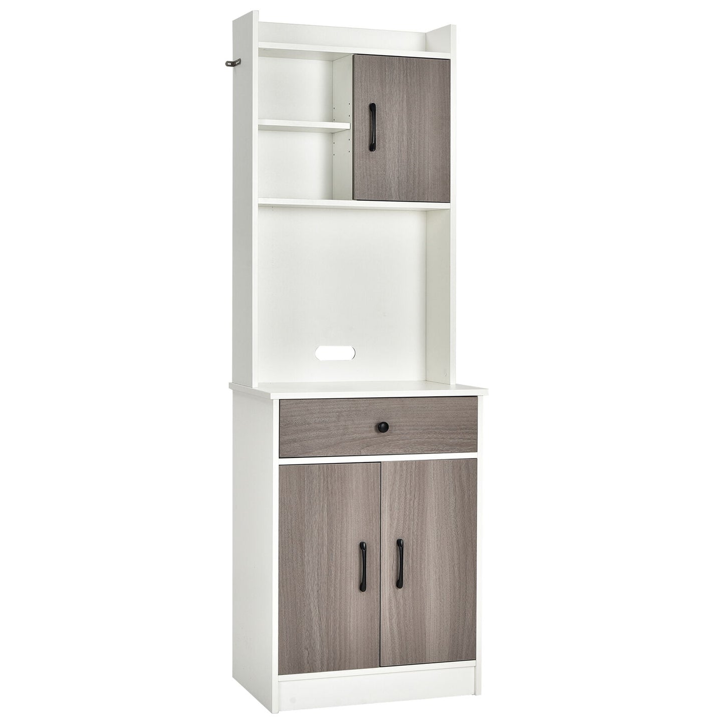 Tall Kitchen Pantry Cabinet with Hutch Adjustable Shelves and 3 Doors White 71 Inch Storage Buffet
