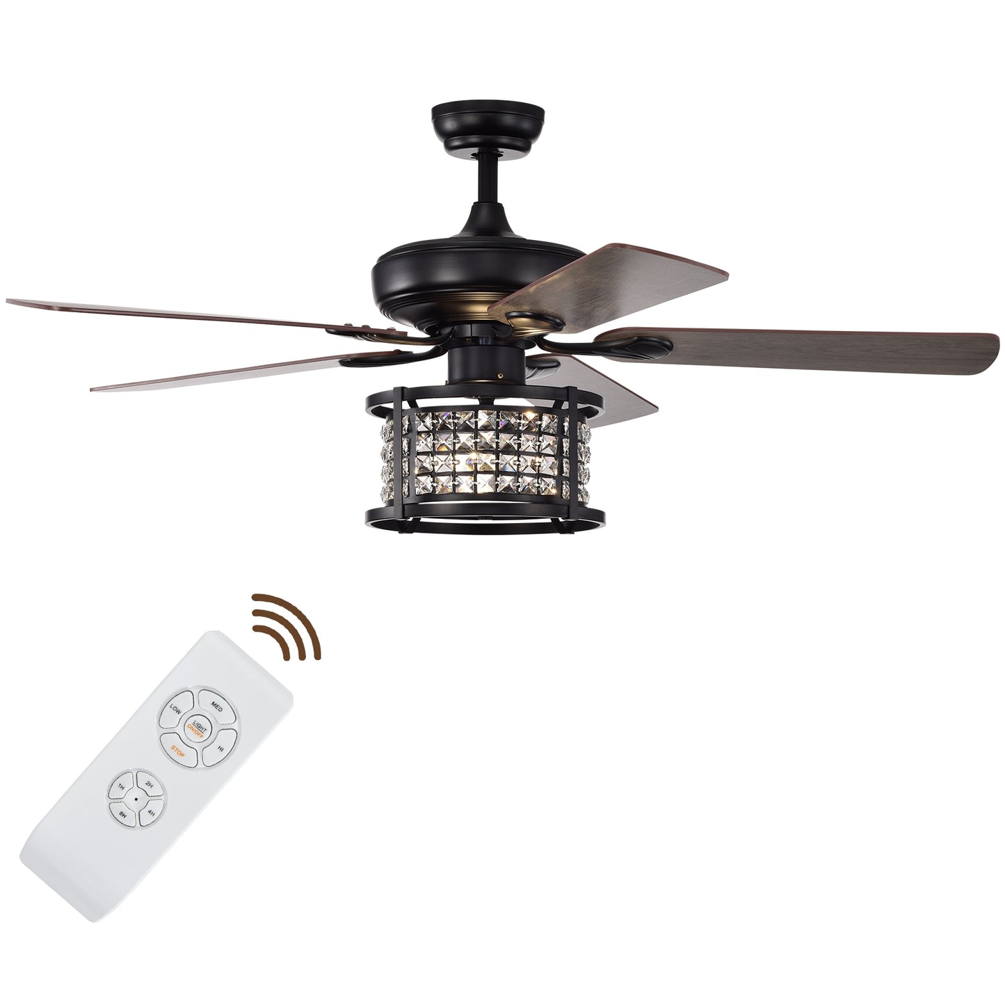 52 Inch Crystal Chandelier Ceiling Fan with 3 Speed Remote Control & Reversible Blades