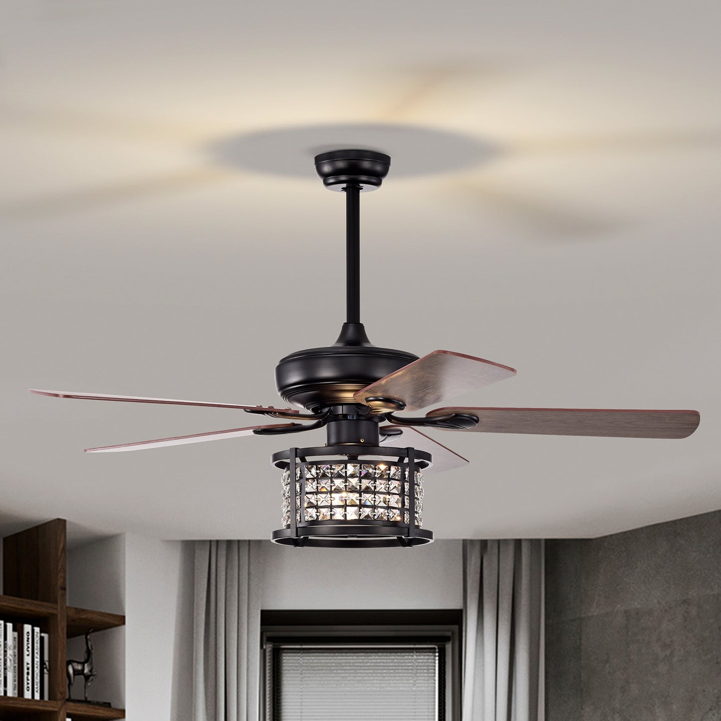 52 Inch Crystal Chandelier Ceiling Fan with 3 Speed Remote Control & Reversible Blades