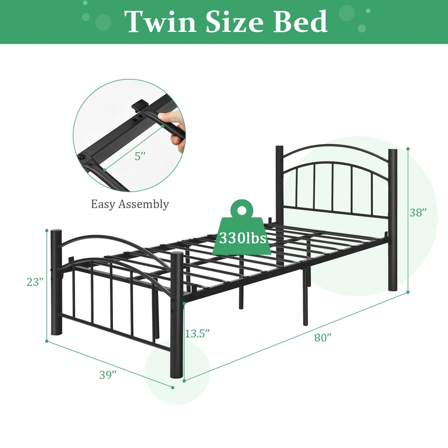 Elegant Platform Bed with Headboard and Footboard – Twin Size