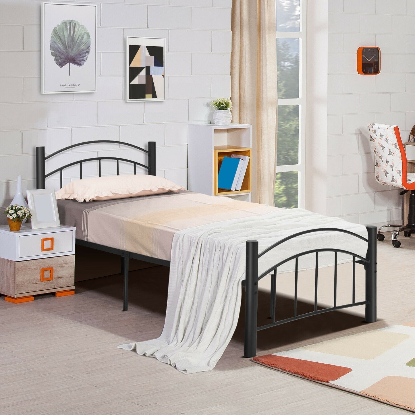Elegant Platform Bed with Headboard and Footboard – Twin Size