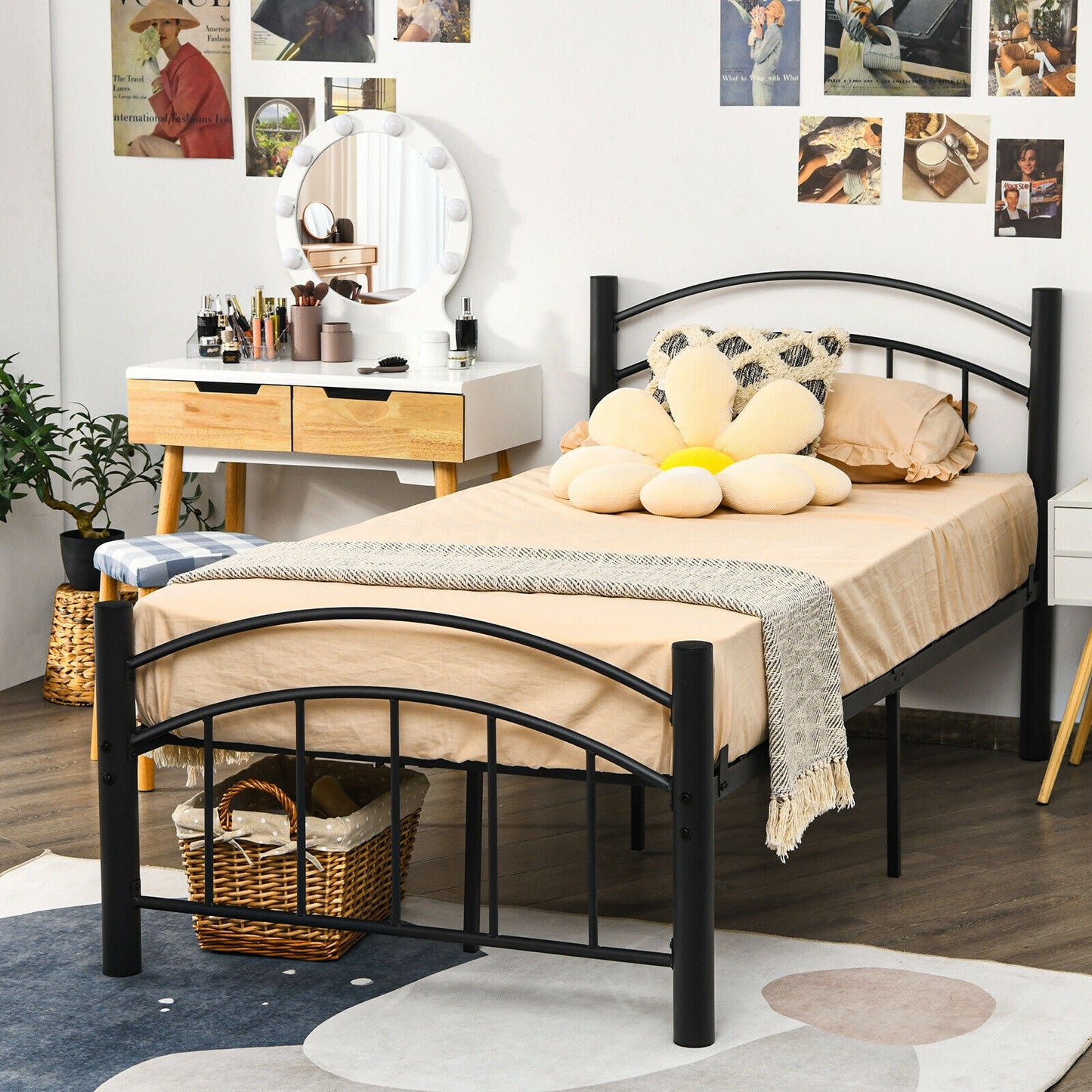 Elegant Platform Bed with Headboard and Footboard – Twin Size