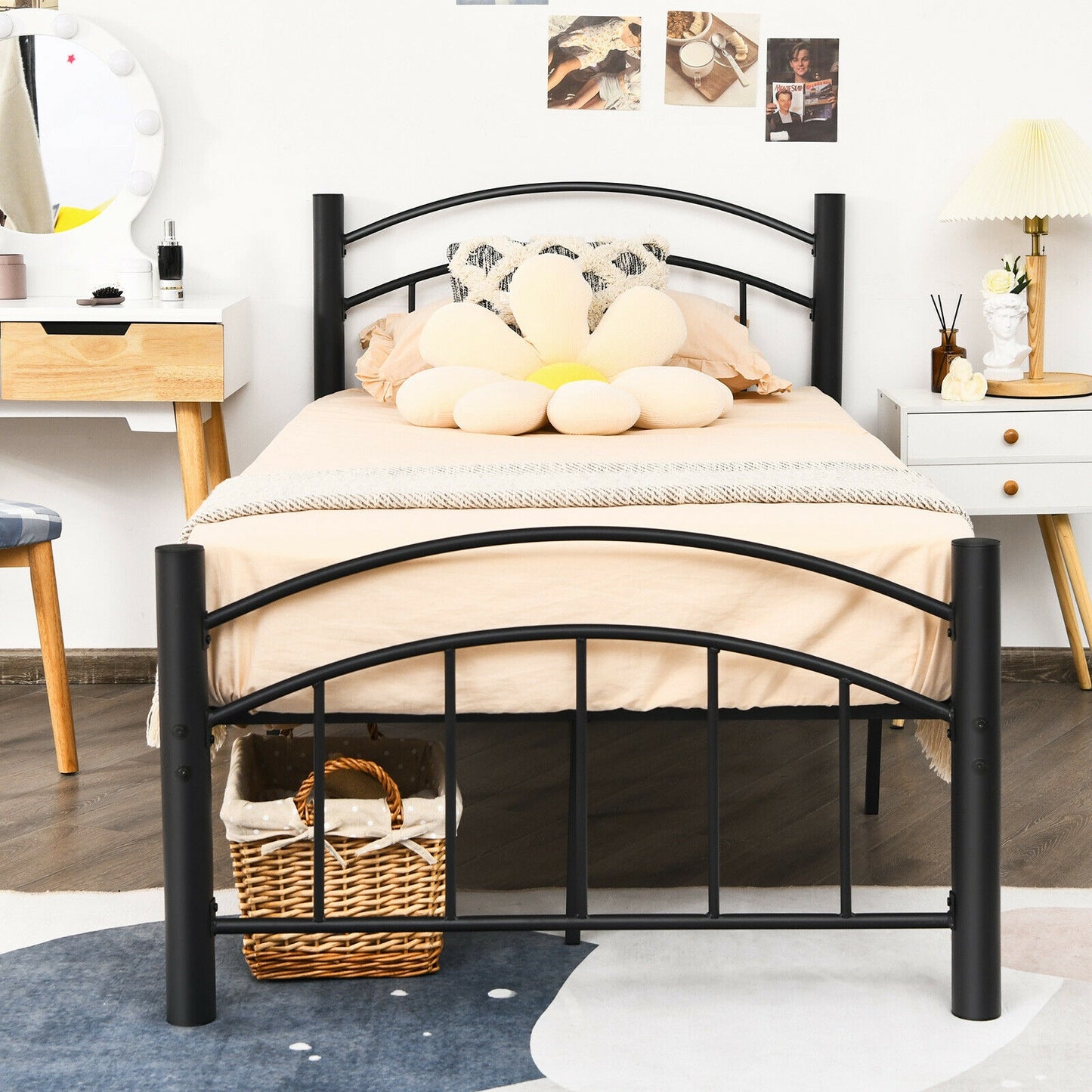 Elegant Platform Bed with Headboard and Footboard – Twin Size