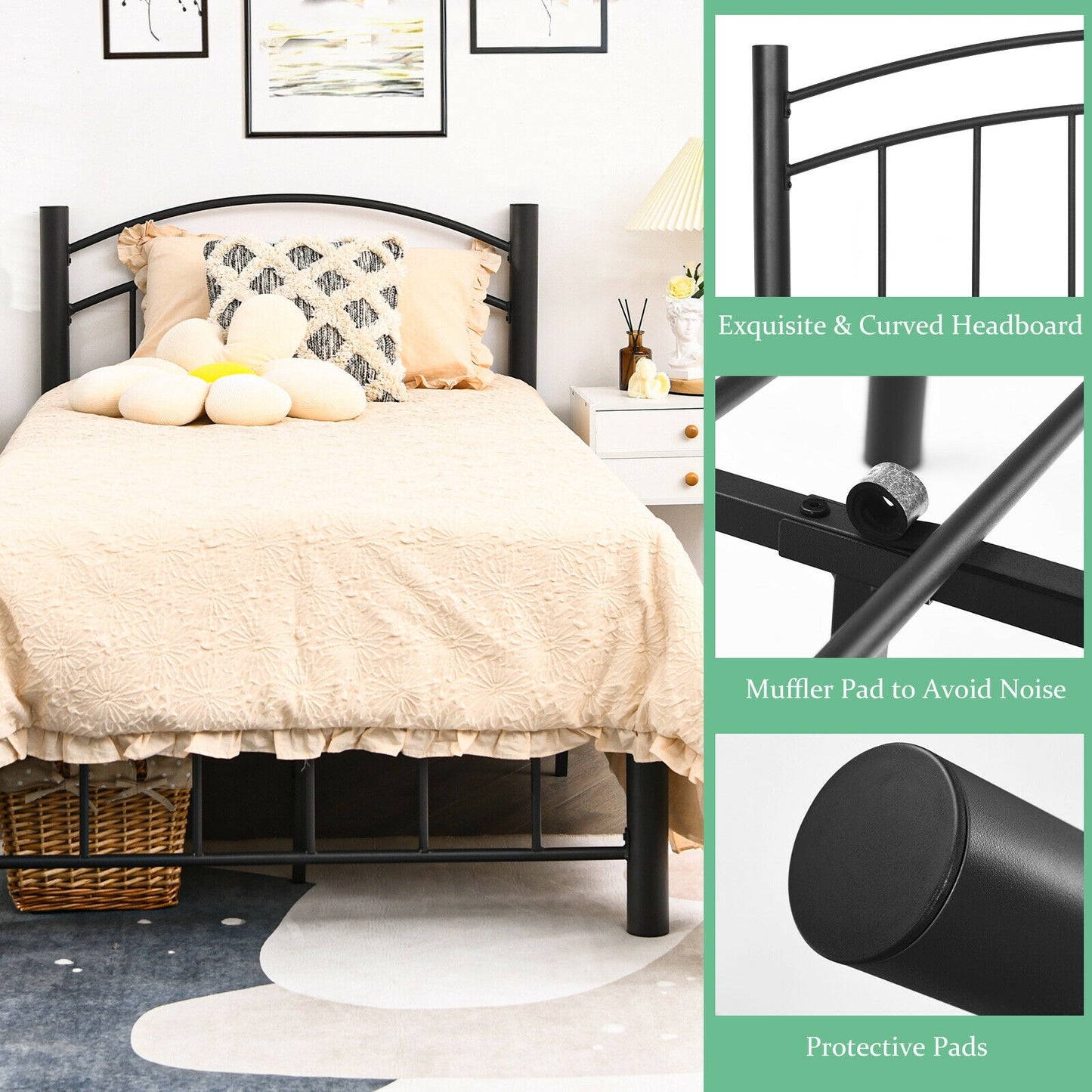 Elegant Platform Bed with Headboard and Footboard – Twin Size