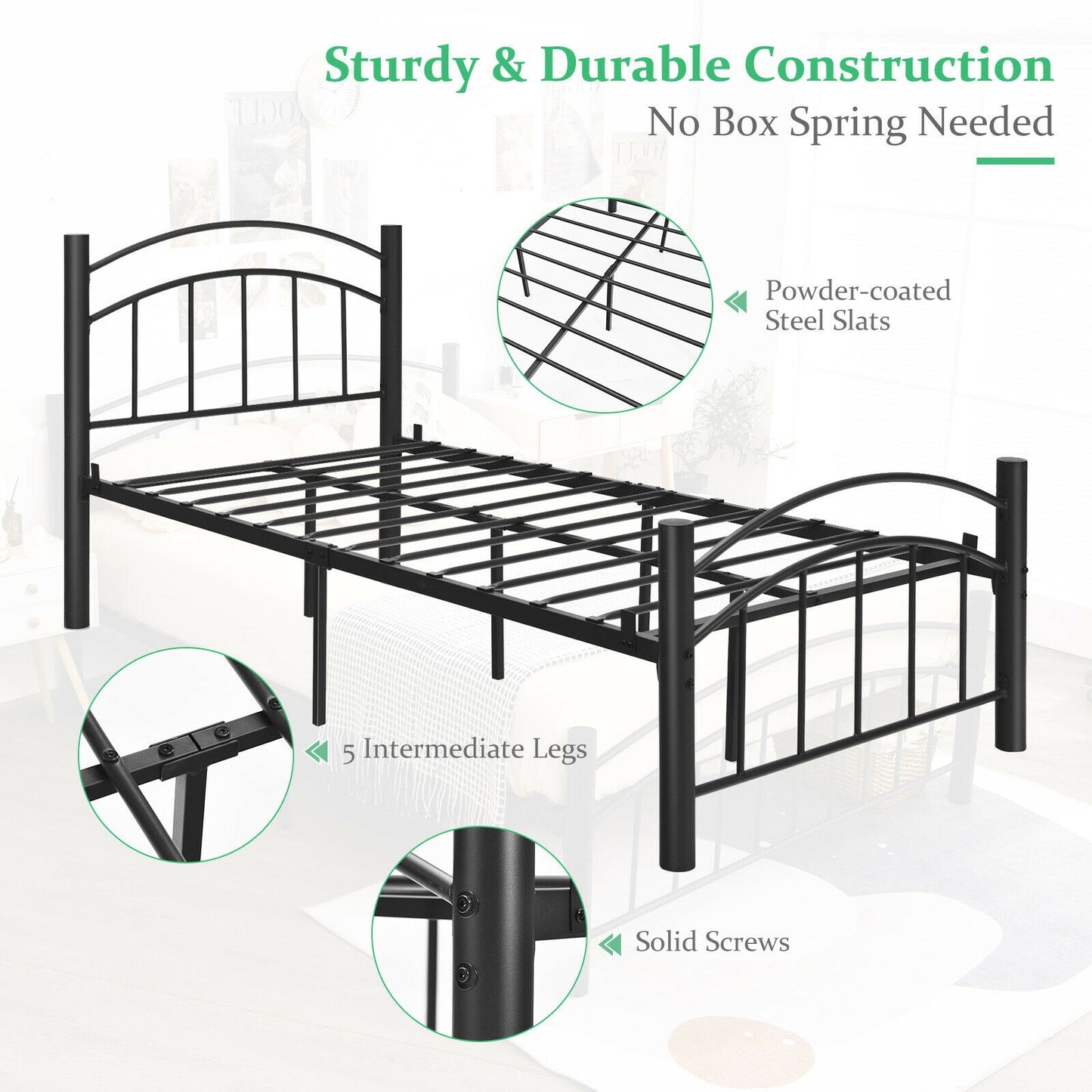 Elegant Platform Bed with Headboard and Footboard – Twin Size