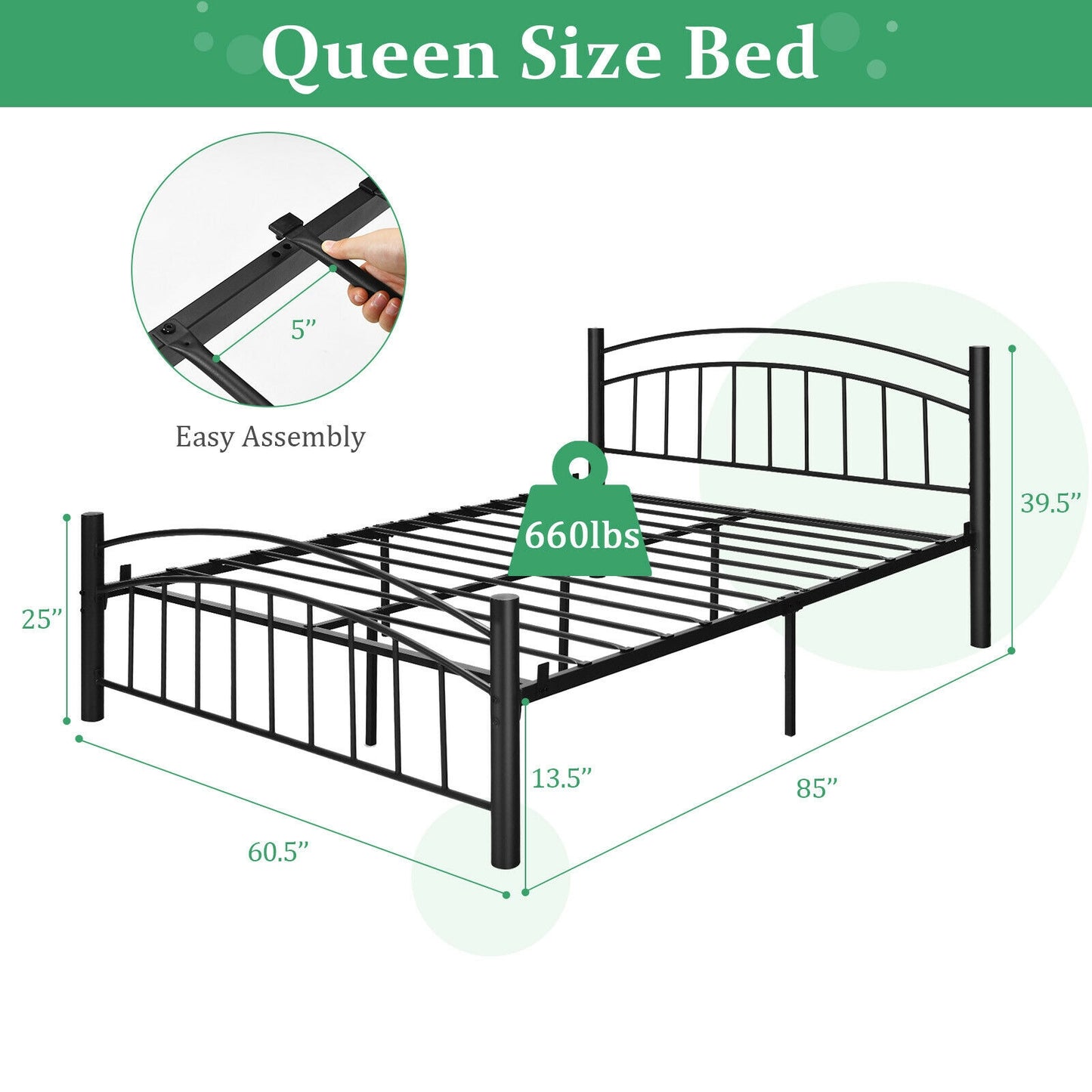 Elegant Platform Bed with Headboard and Footboard – Queen Size