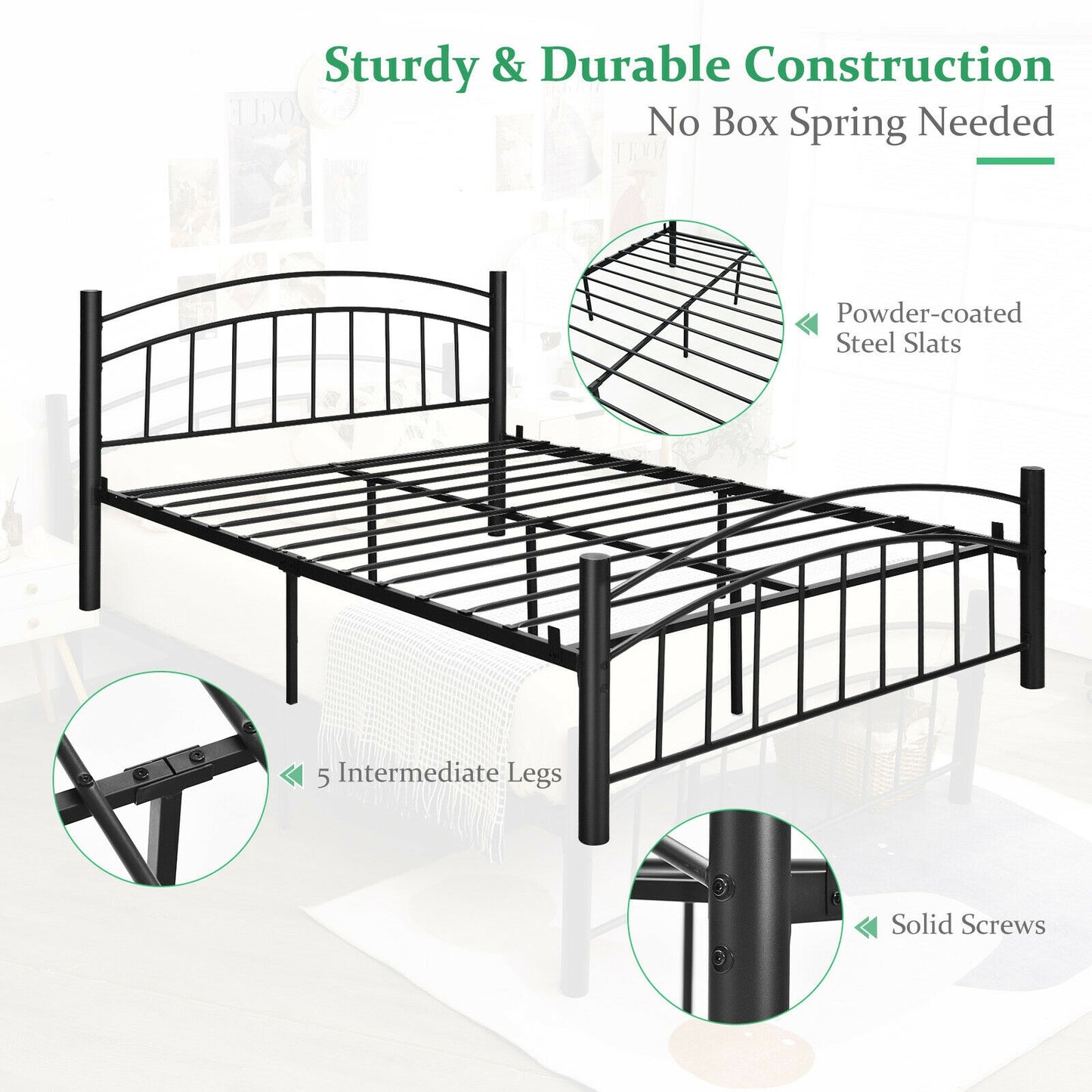 Elegant Platform Bed with Headboard and Footboard – Queen Size