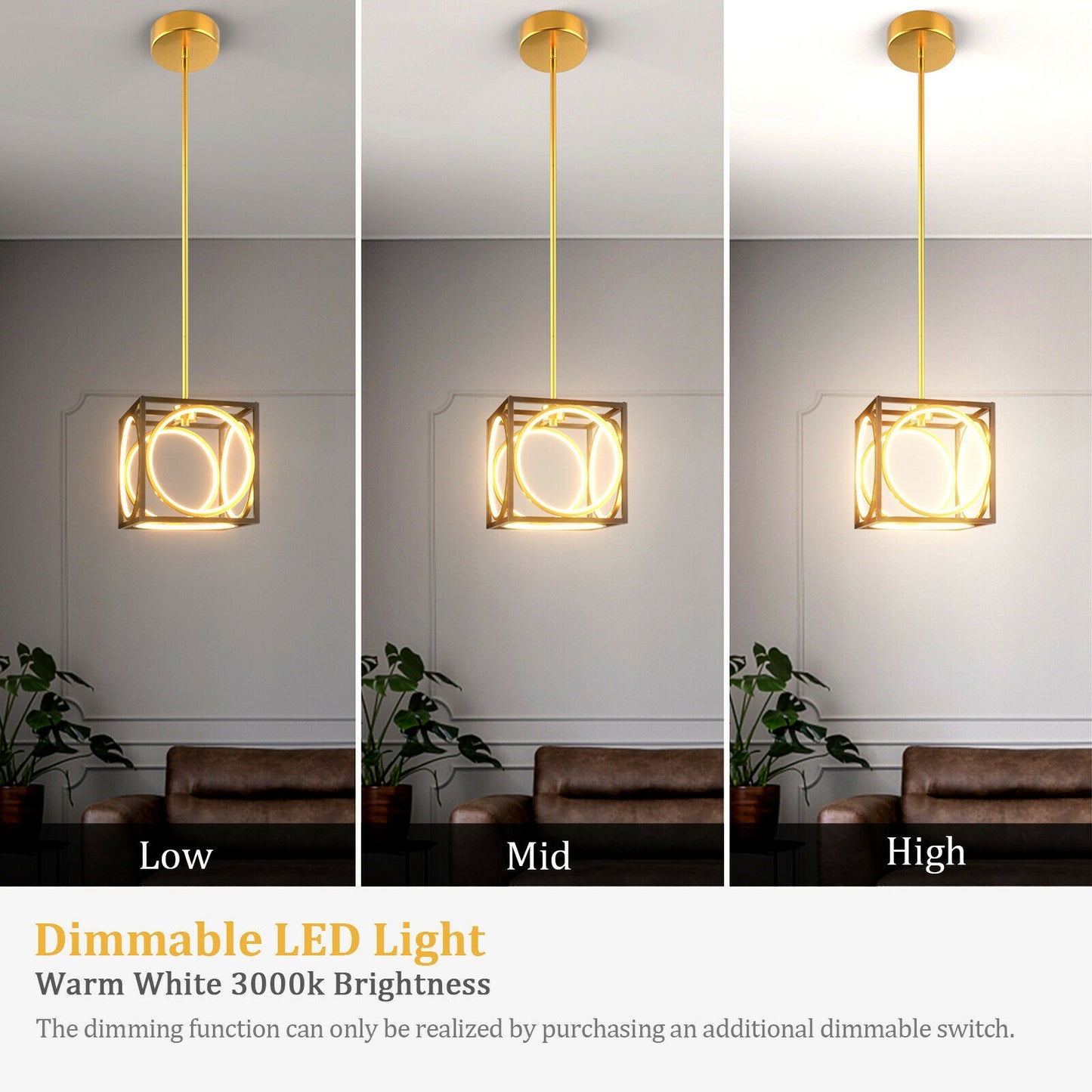 Stylish Modern LED Pendant Light with 42 Inch Adjustable Hanging Length - Golden