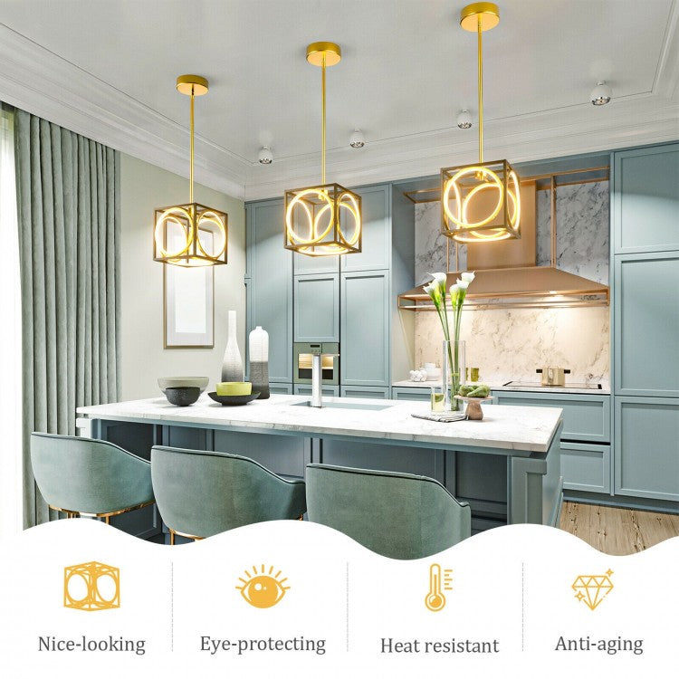 Stylish Modern LED Pendant Light with 42 Inch Adjustable Hanging Length - Golden