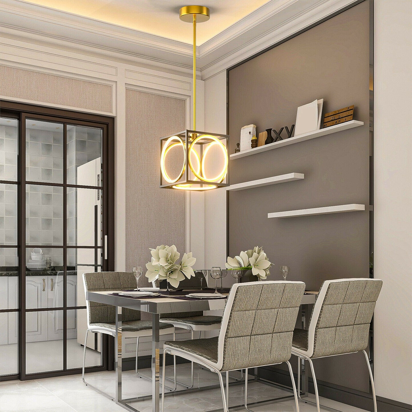 Stylish Modern LED Pendant Light with 42 Inch Adjustable Hanging Length - Golden