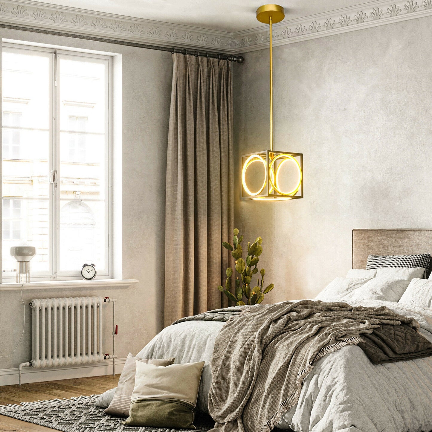 Stylish Modern LED Pendant Light with 42 Inch Adjustable Hanging Length - Golden