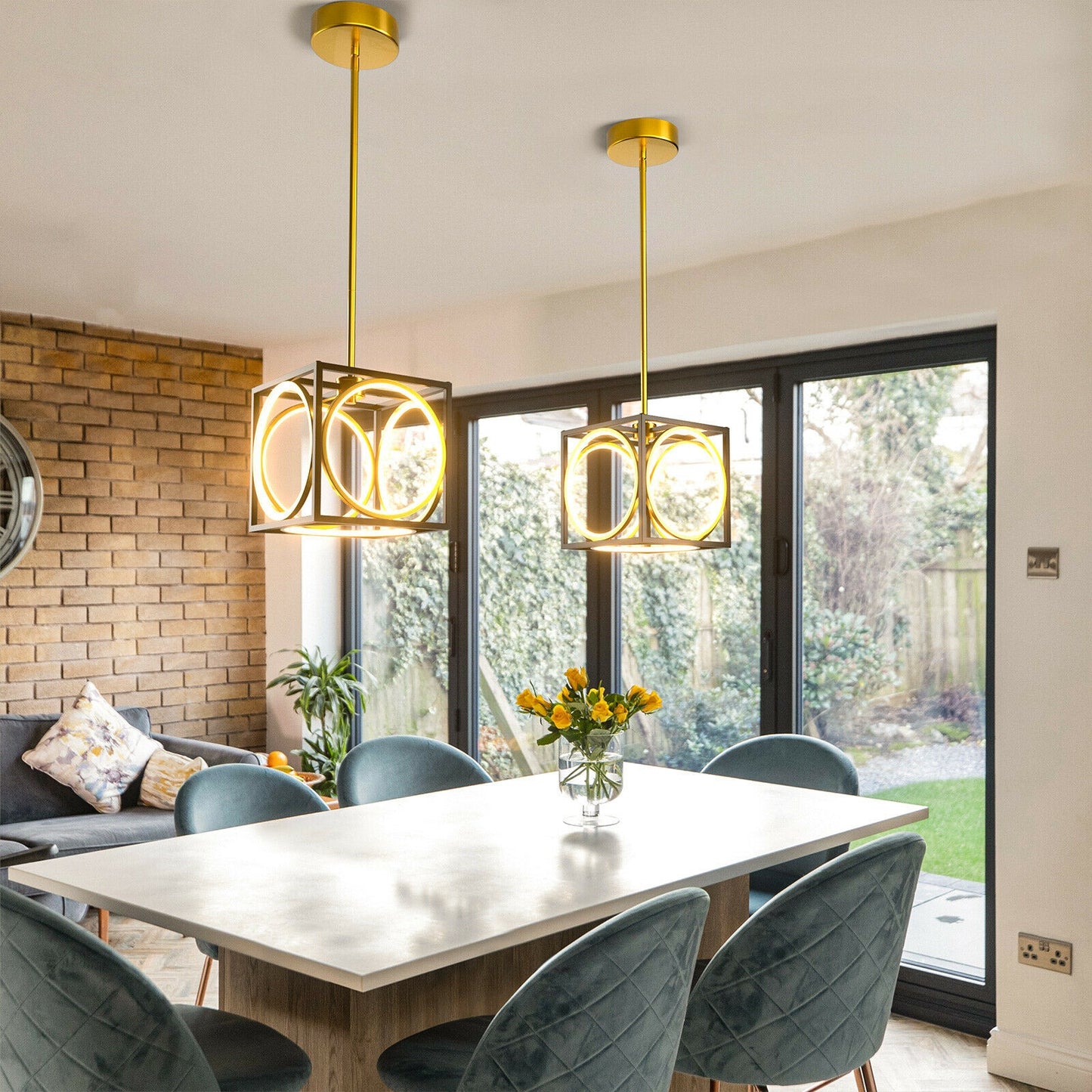 Stylish Modern LED Pendant Light with 42 Inch Adjustable Hanging Length - Golden
