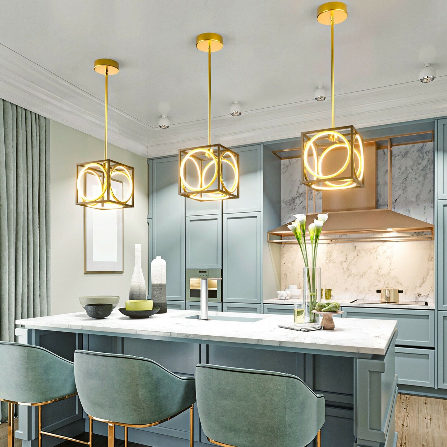 Stylish Modern LED Pendant Light with 42 Inch Adjustable Hanging Length - Golden