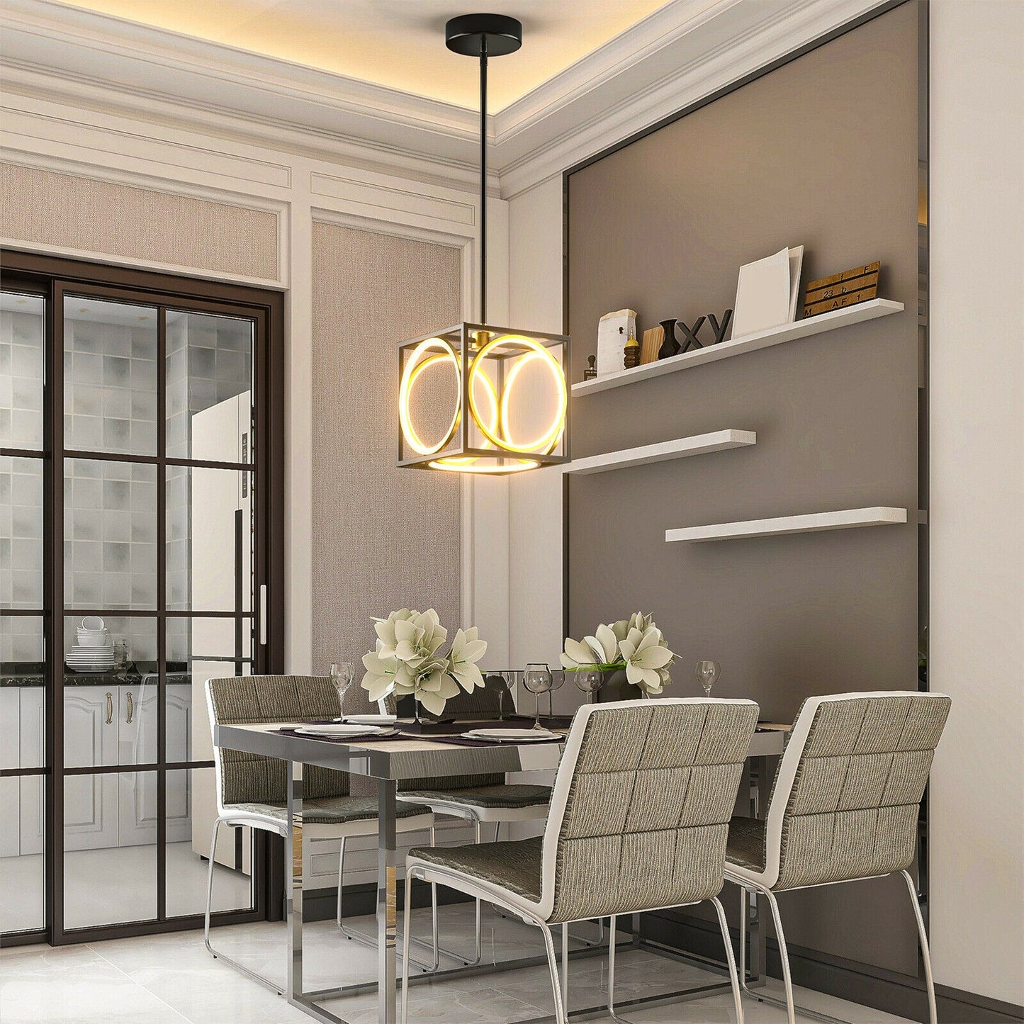 Stylish Modern LED Pendant Light with 42 Inch Adjustable Hanging Length - Black