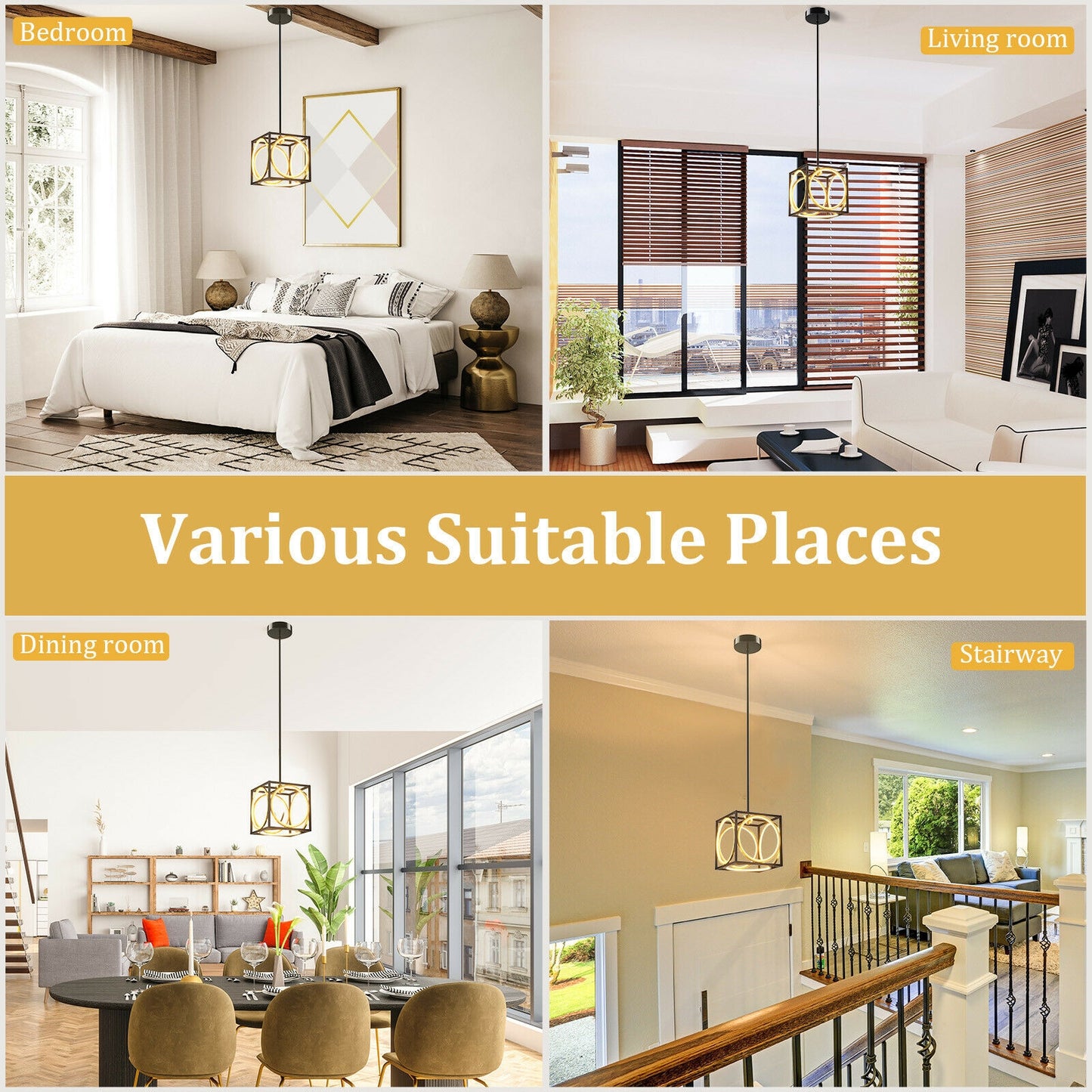 Stylish Modern LED Pendant Light with 42 Inch Adjustable Hanging Length - Black