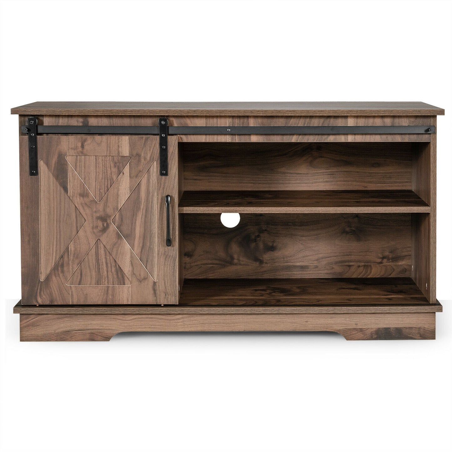 Farmhouse Sliding Barn Door TV Stand with Adjustable Shelf and Cable Management for TVs up to 50 Inch