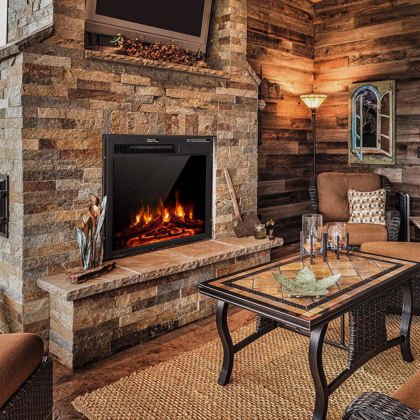 18/22.5 Inch Electric Fireplace Insert with Customizable 7 Level Flame Brightness