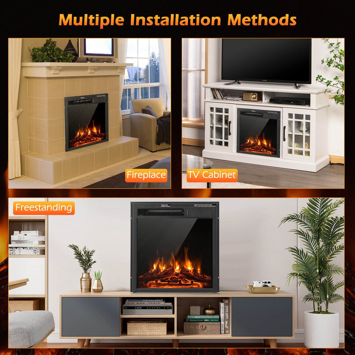 18/22.5 Inch Electric Fireplace Insert with Customizable 7 Level Flame Brightness