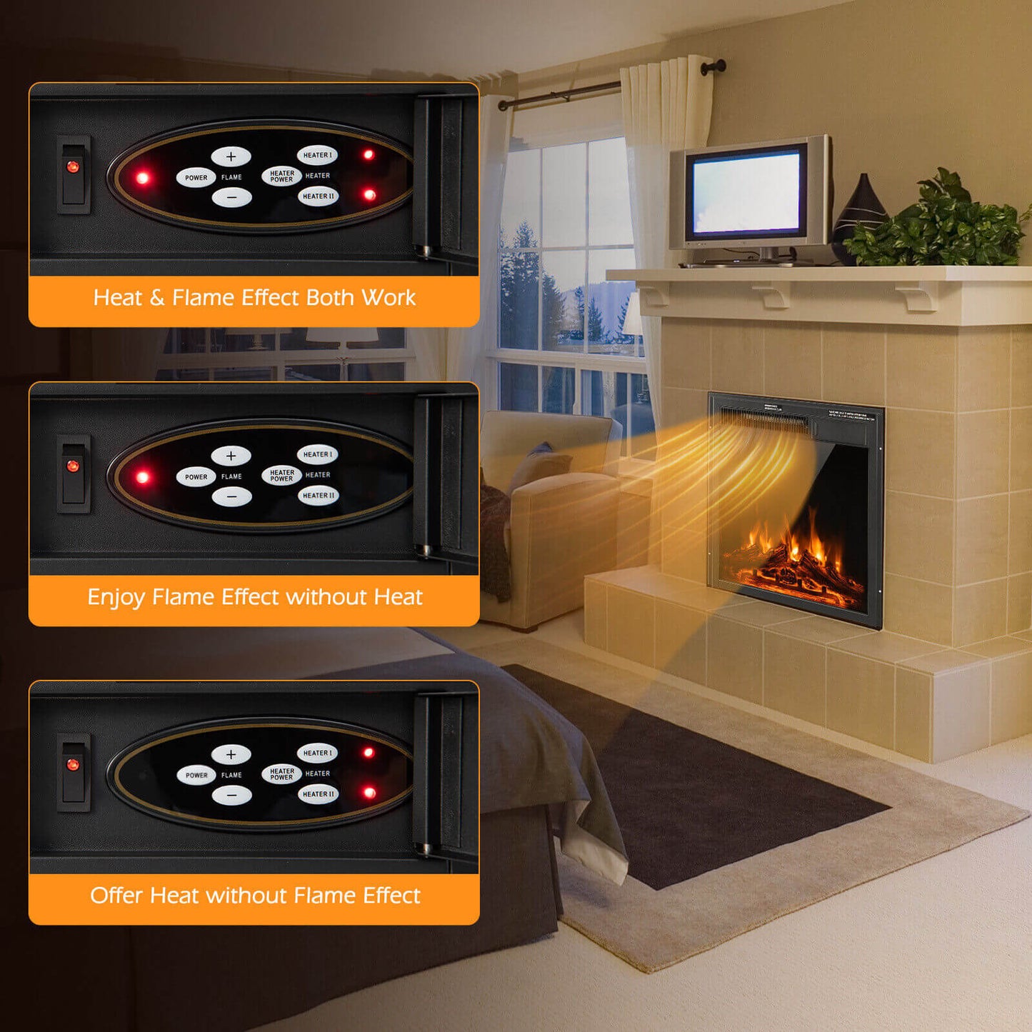 18/22.5 Inch Electric Fireplace Insert with Customizable 7 Level Flame Brightness