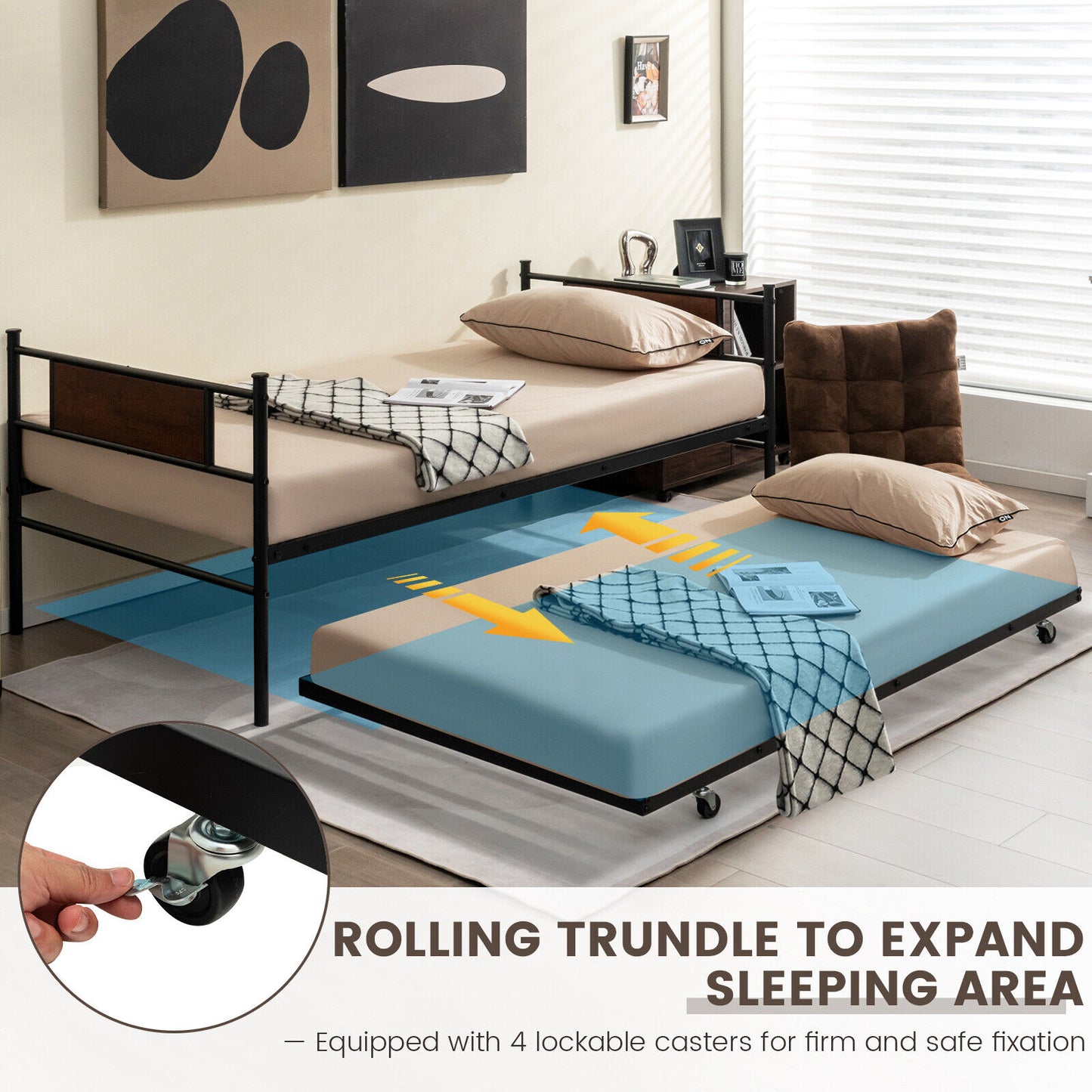 Modern Twin Size Daybed Frame with Pull-Out Trundle for Extra Sleeping Space