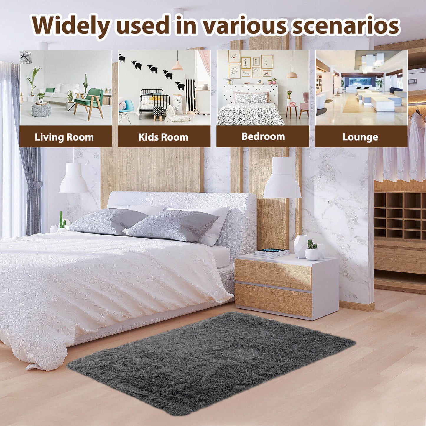 4x6 Feet Soft Shag Rug with Anti-Slip Grip – Grey