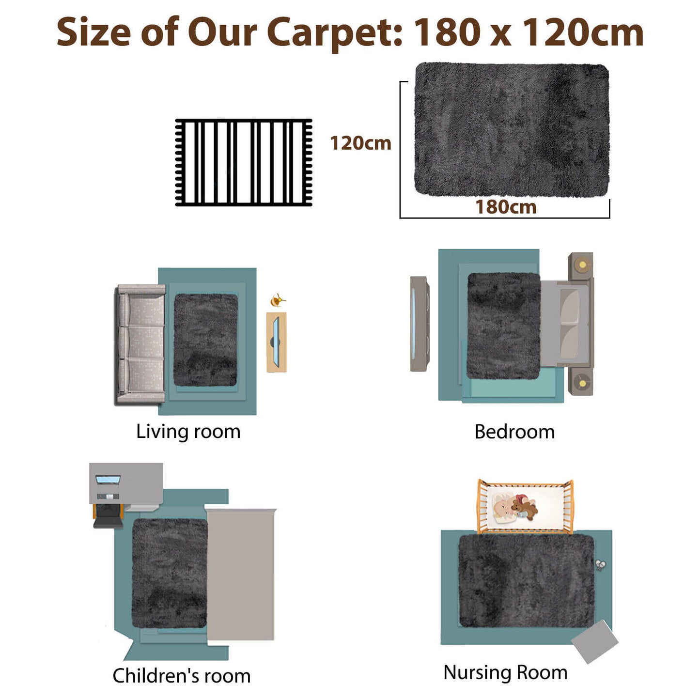 4x6 Feet Soft Shag Rug with Anti-Slip Grip – Grey