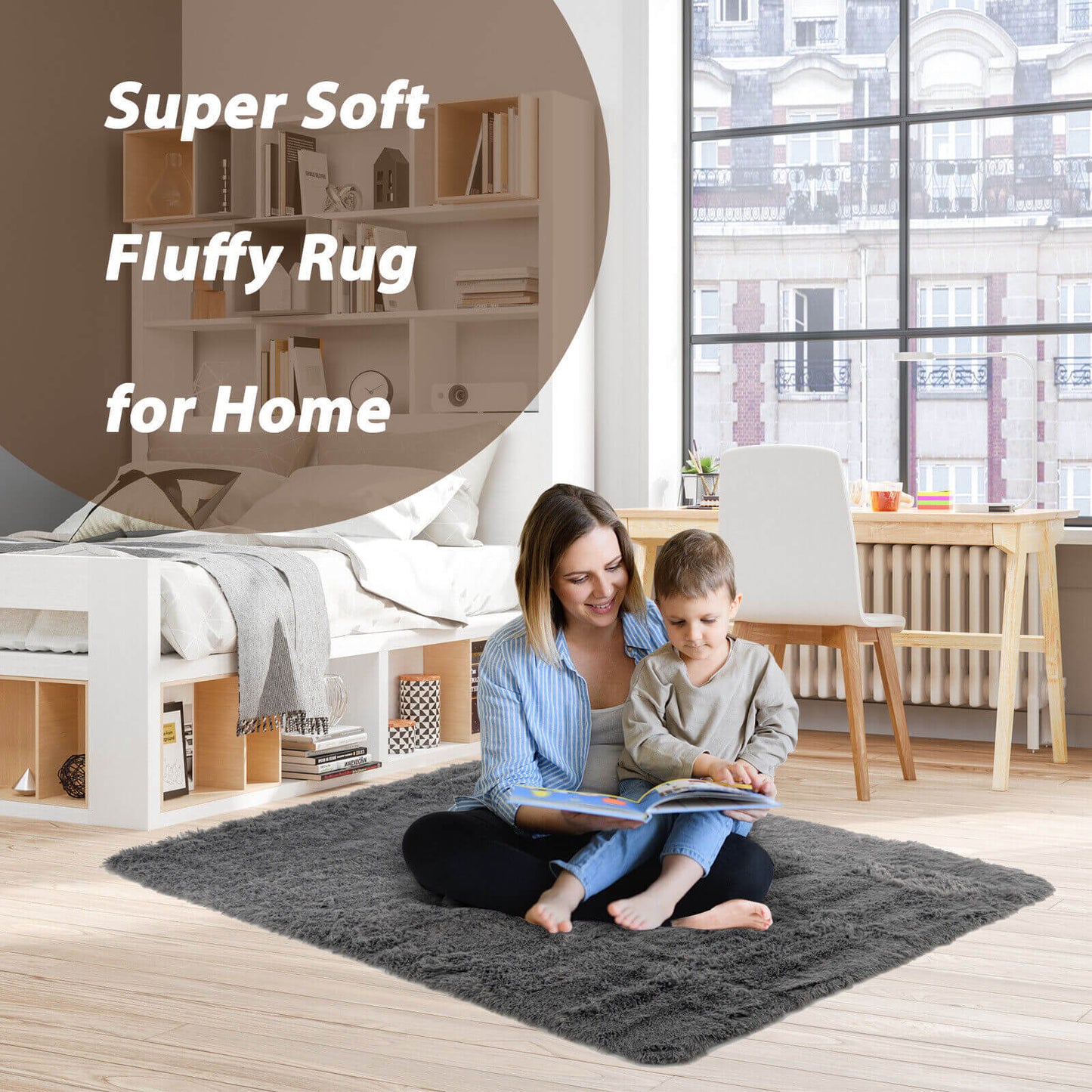 4x6 Feet Soft Shag Rug with Anti-Slip Grip – Grey