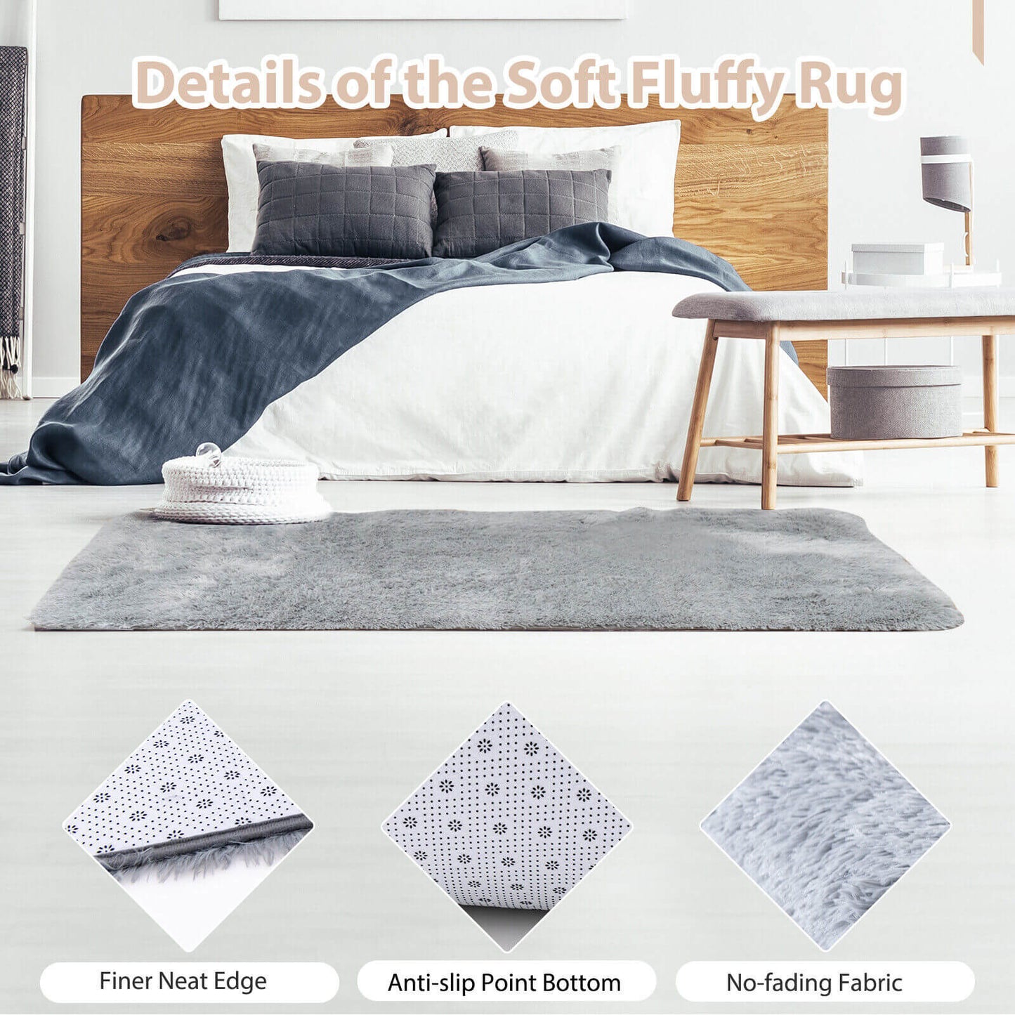 4x6 Feet Soft Shag Rug with Anti-Slip Grip – Light Grey