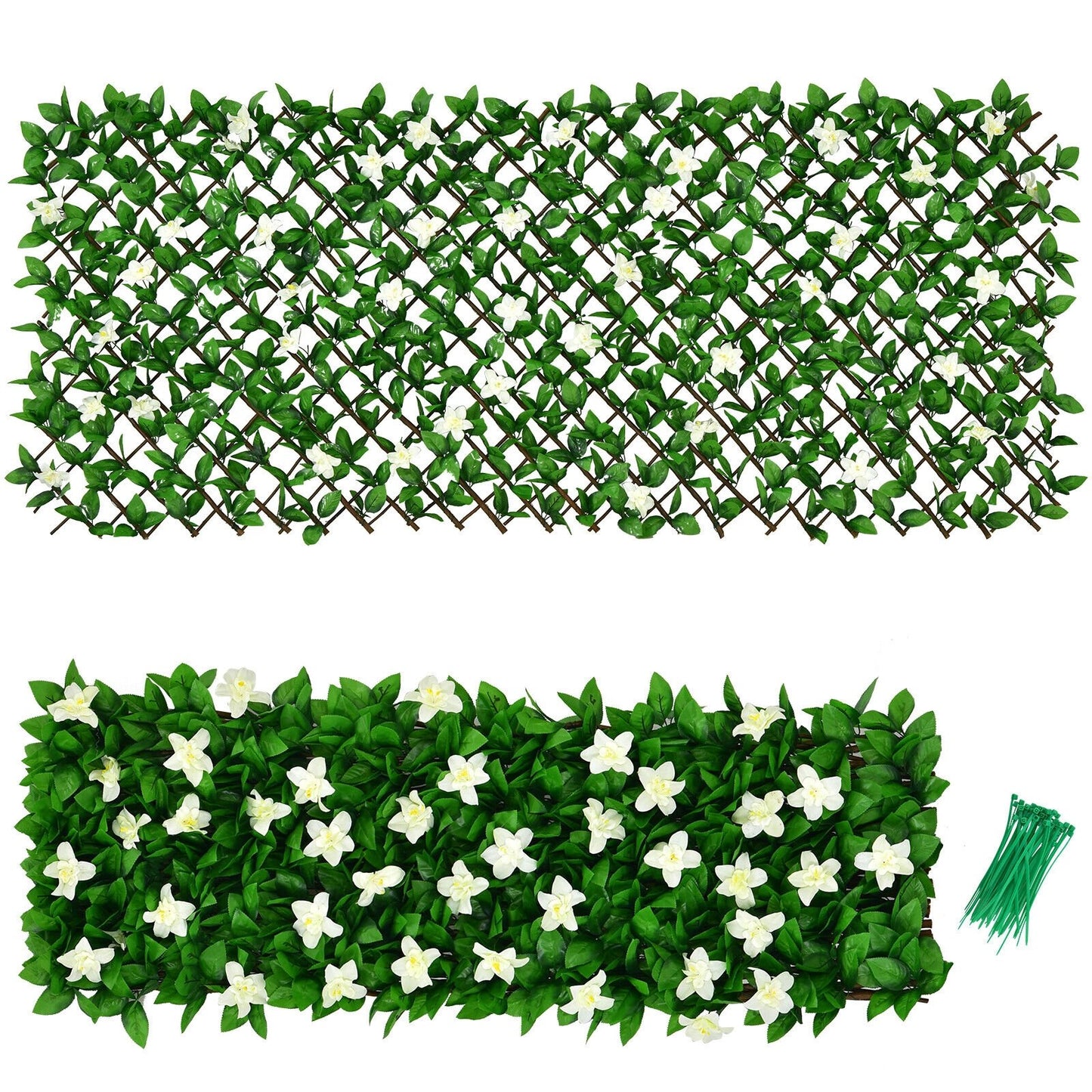 4 Piece Expandable Artificial Hedge Fence with Flowers – Privacy Screen for Indoor & Outdoor Use