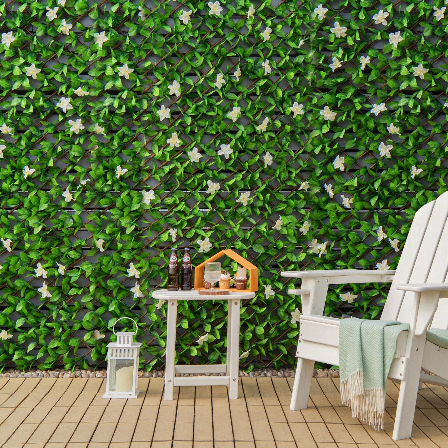 4 Piece Expandable Artificial Hedge Fence with Flowers – Privacy Screen for Indoor & Outdoor Use