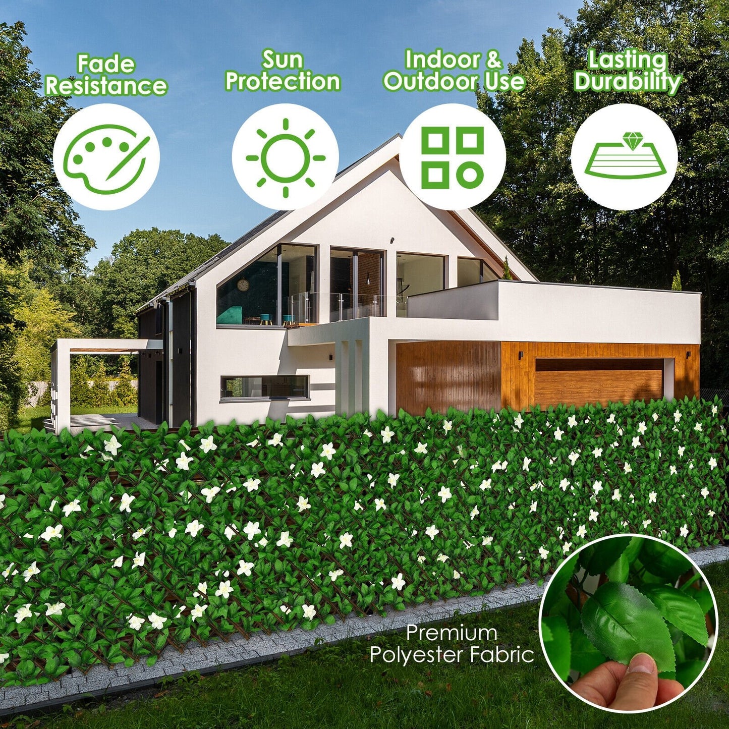 4 Piece Expandable Artificial Hedge Fence with Flowers – Privacy Screen for Indoor & Outdoor Use
