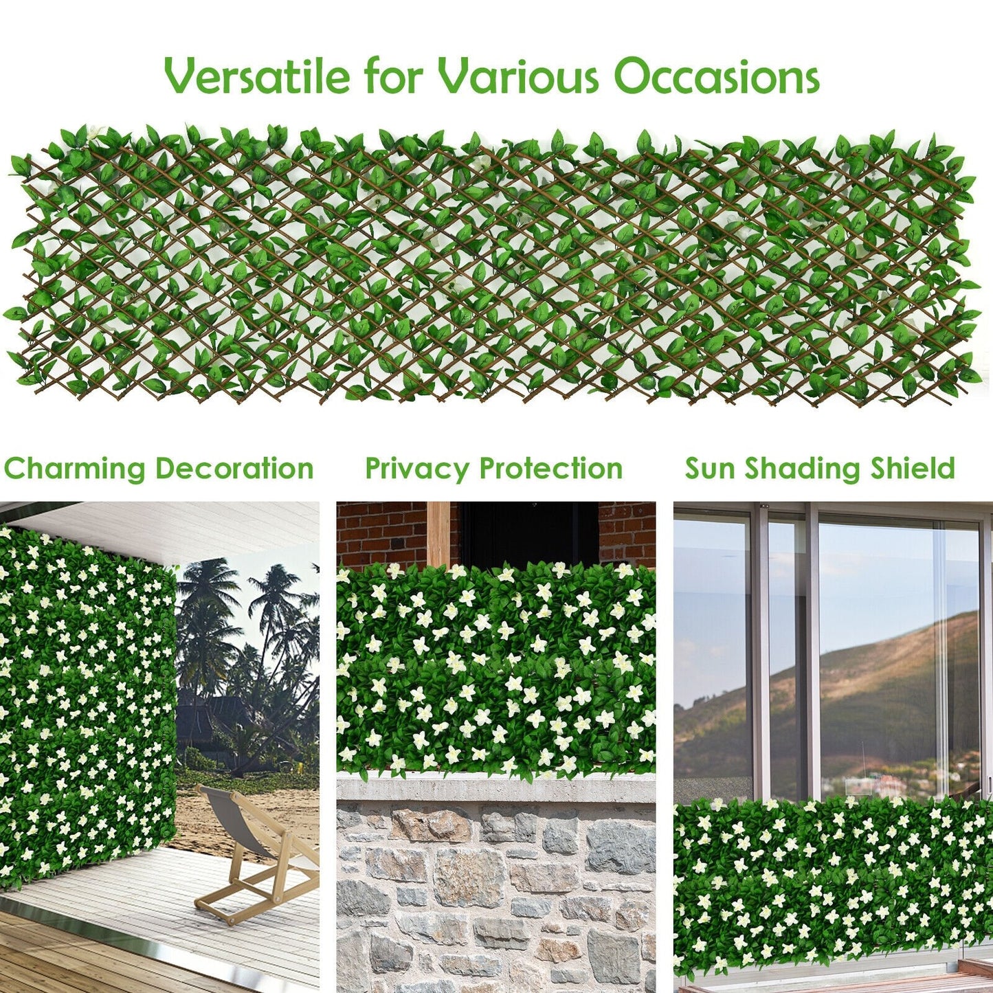 4 Piece Expandable Artificial Hedge Fence with Flowers – Privacy Screen for Indoor & Outdoor Use