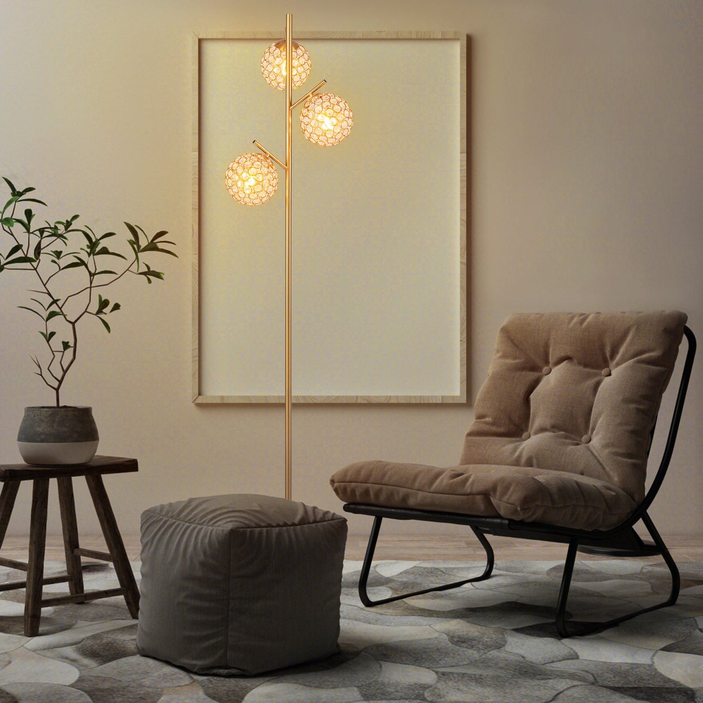 3 Globe Floor Lamp with Foot Switch and E26 Bulb Bases for Soft Lighting