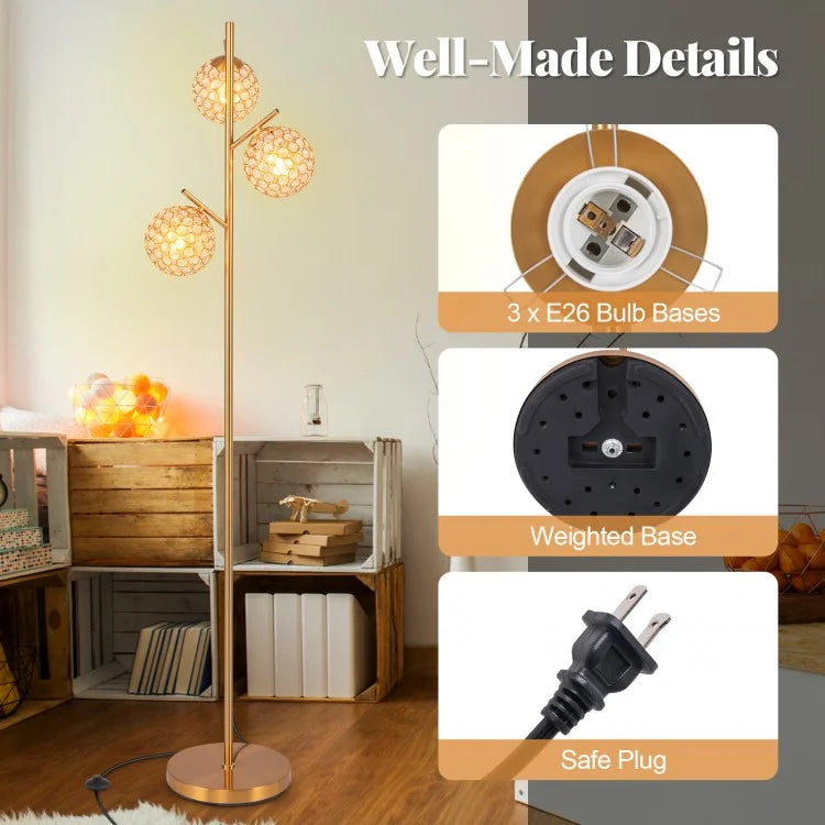 3 Globe Floor Lamp with Foot Switch and E26 Bulb Bases for Soft Lighting