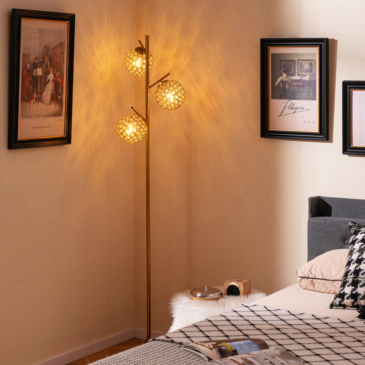 3 Globe Floor Lamp with Foot Switch and E26 Bulb Bases for Soft Lighting