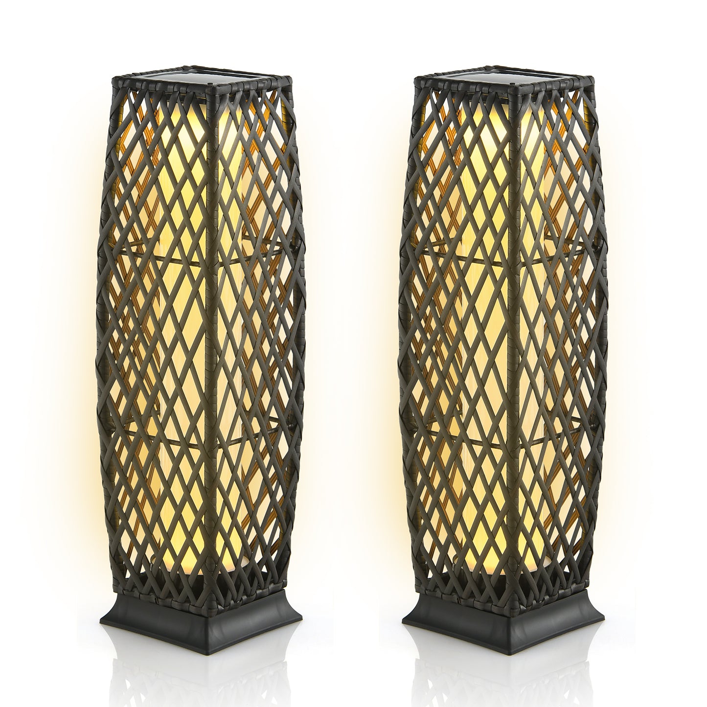 2 Pack Solar-Powered Diamond Wicker Floor Lamps with Auto LED Lighting