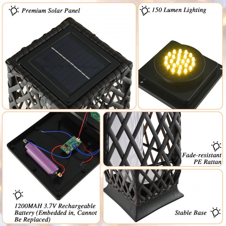 2 Pack Solar-Powered Diamond Wicker Floor Lamps with Auto LED Lighting