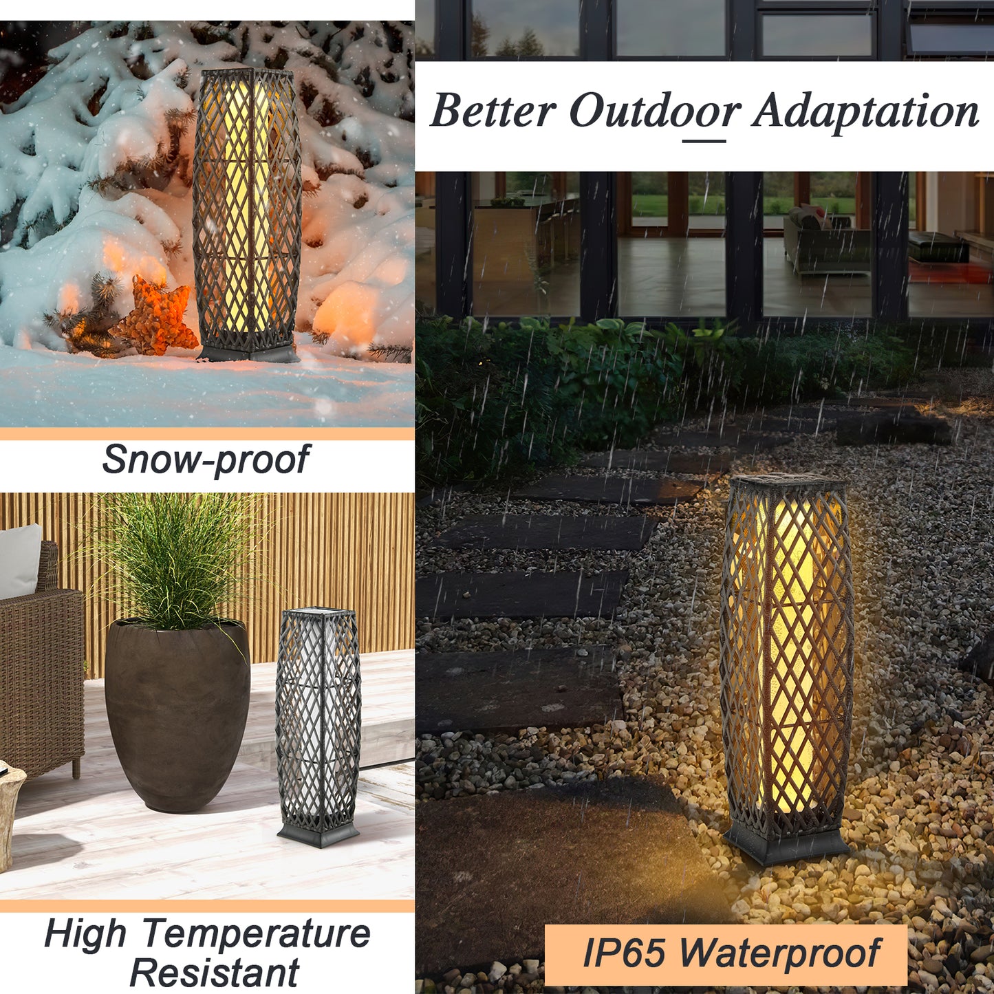 2 Pack Solar-Powered Diamond Wicker Floor Lamps with Auto LED Lighting