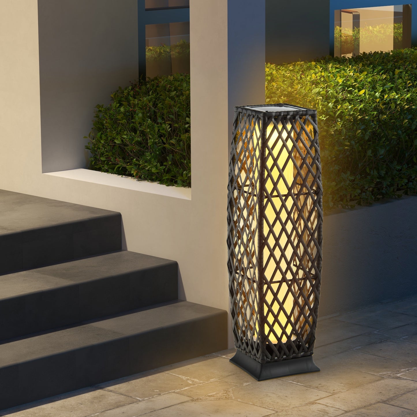 2 Pack Solar-Powered Diamond Wicker Floor Lamps with Auto LED Lighting