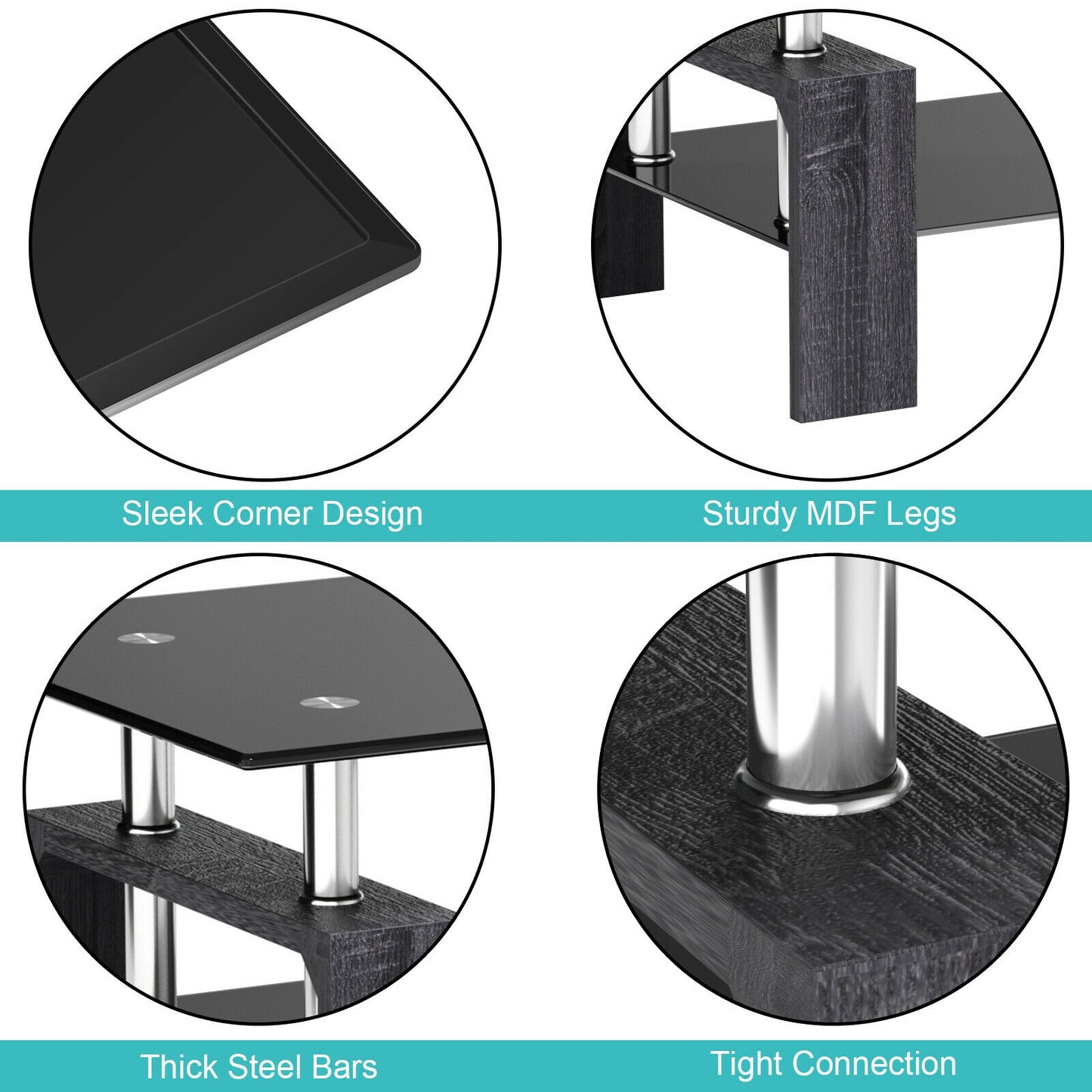 Modern Glass Coffee Table with Lower Shelf and Rectangular Design - Grey