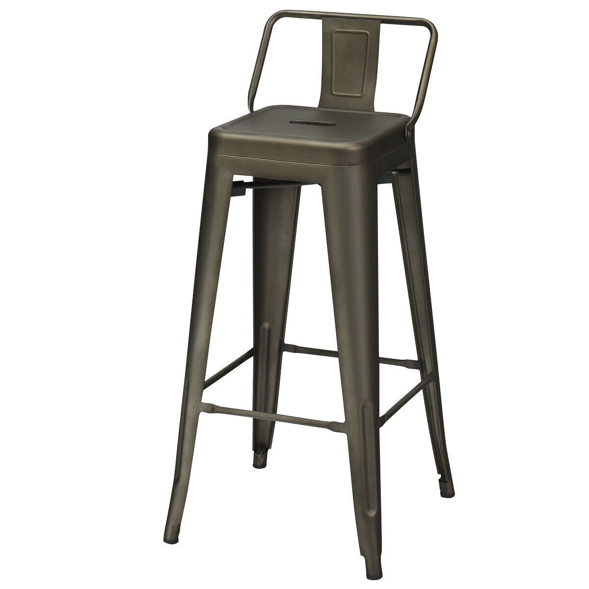 Set of 4 Metal 30 Inch Bar Stools with Low Backrest and Non-Slip Rubber Feet in Gunmetal Finish