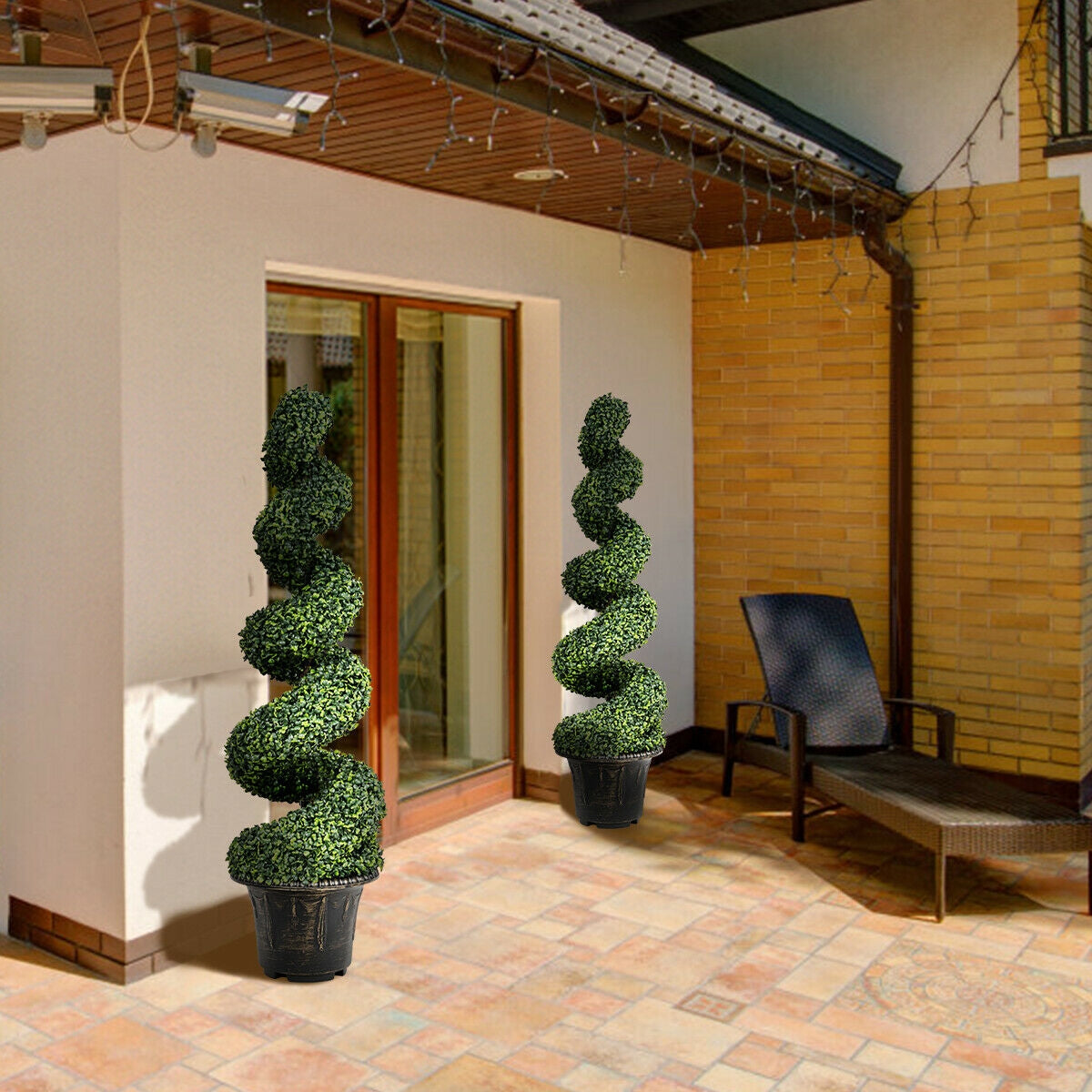 4 Feet Artificial Boxwood Spiral Tree with Natural Trunks and PVC Leaves for Indoor & Outdoor Decoration