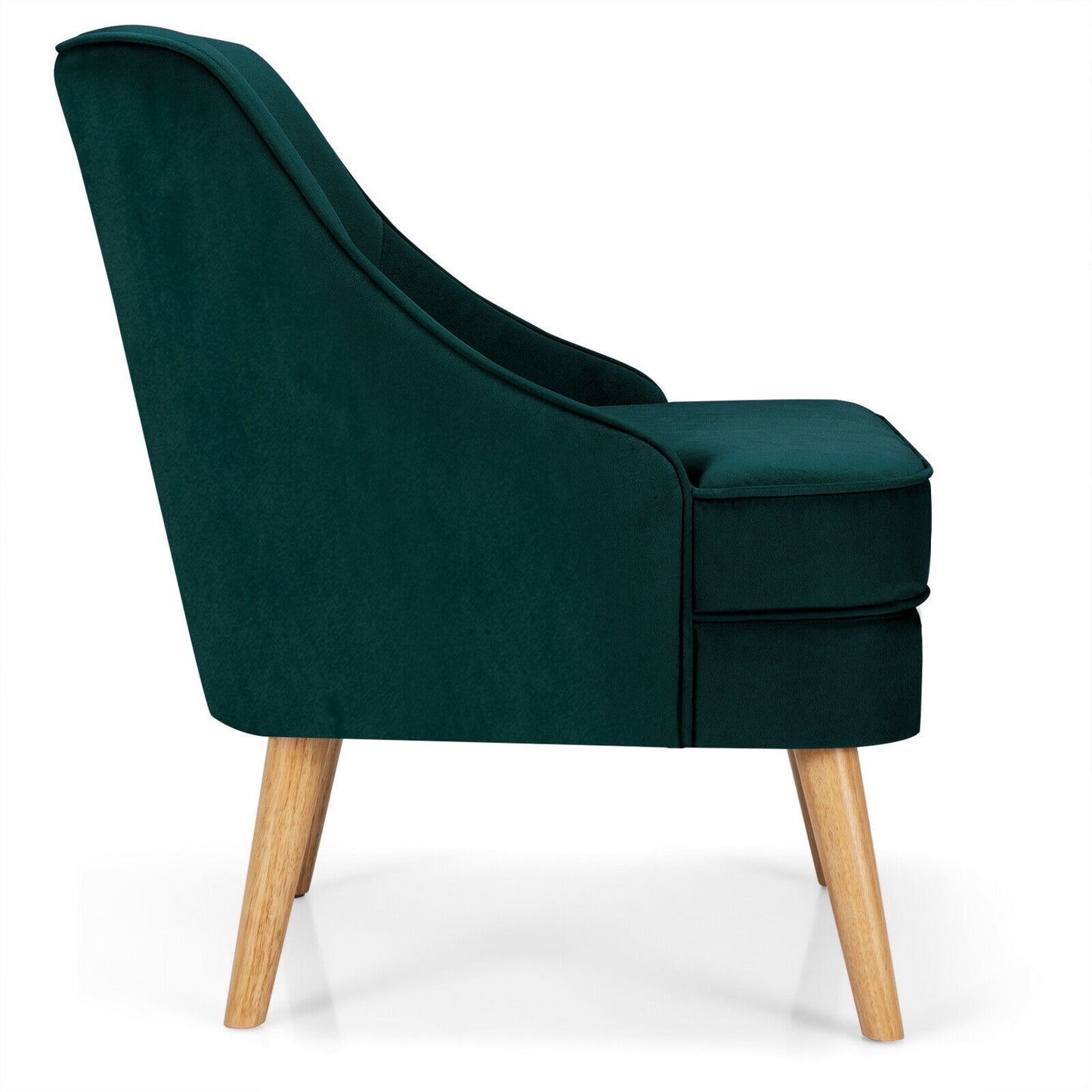 Modern Upholstered Armchair with Ergonomic Backrest and Wood Legs - Green