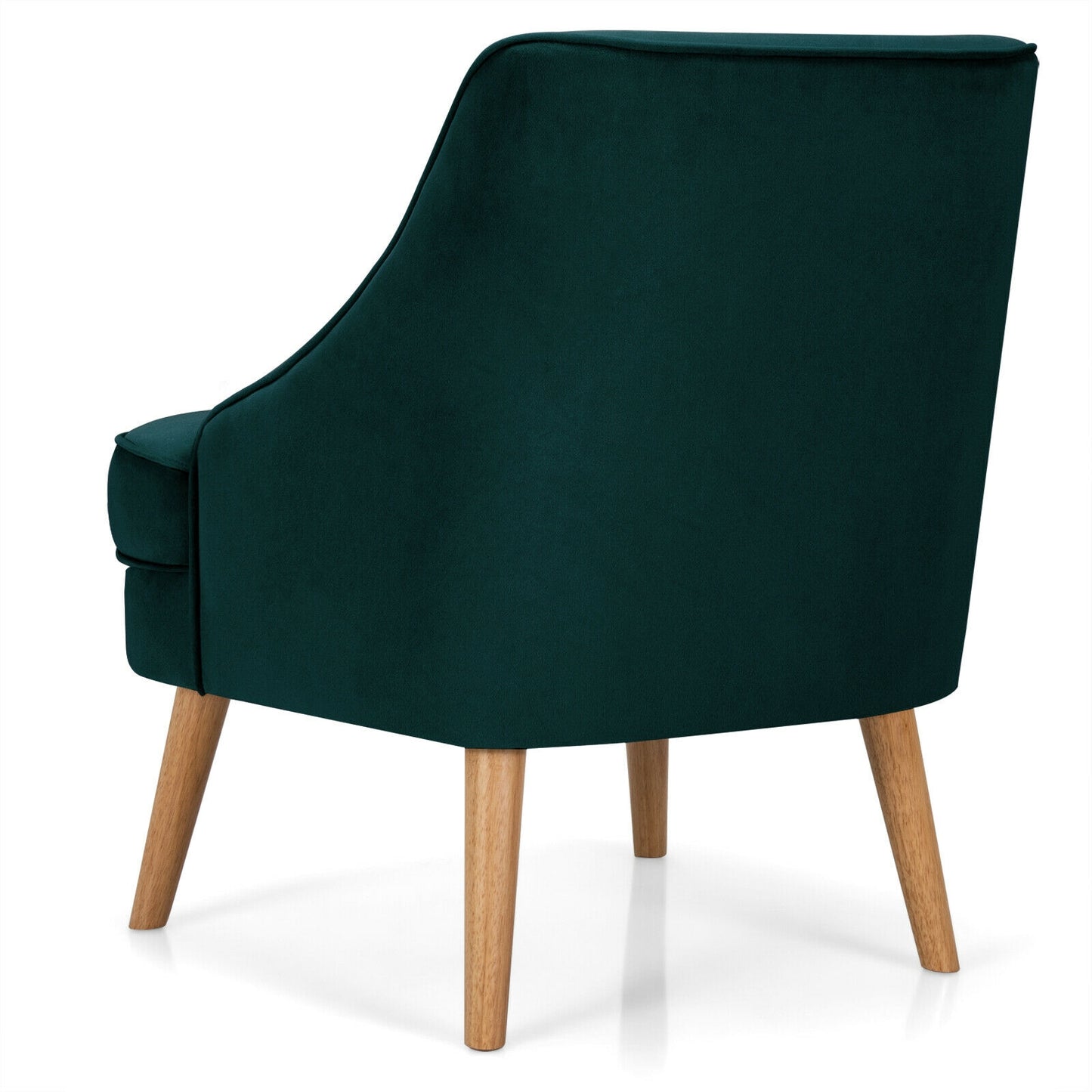 Modern Upholstered Armchair with Ergonomic Backrest and Wood Legs - Green