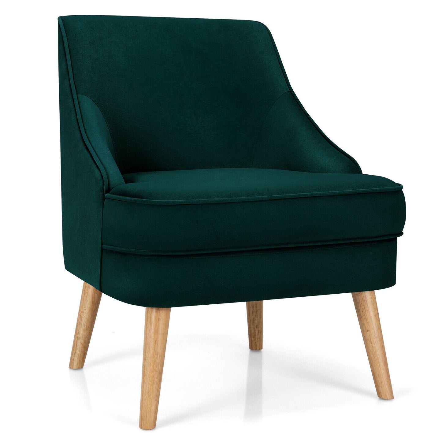 Modern Upholstered Armchair with Ergonomic Backrest and Wood Legs - Green