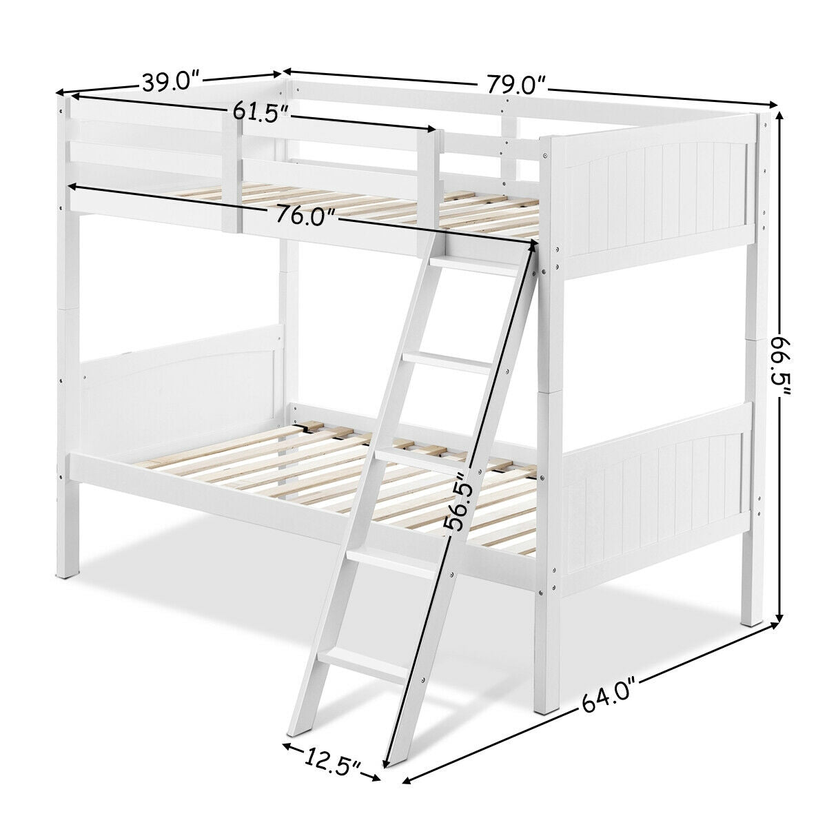 Convertible Twin Bunk Bed to 2 Individual Wooden Beds - White